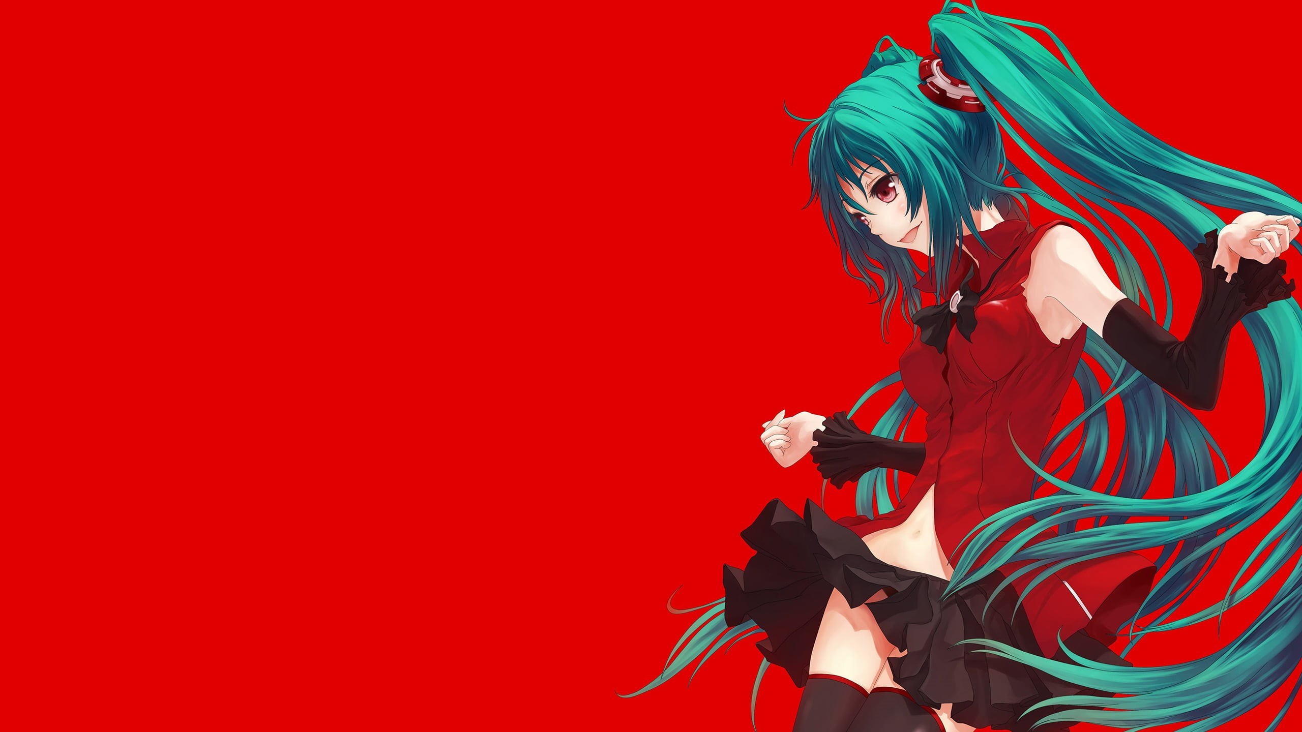 hairstyle, red, fashion, lifestyles, anime girls, females, women, Hatsune Miku, portrait, arts culture and entertainment, dancing, human arm, studio shot, HD Wallpaper