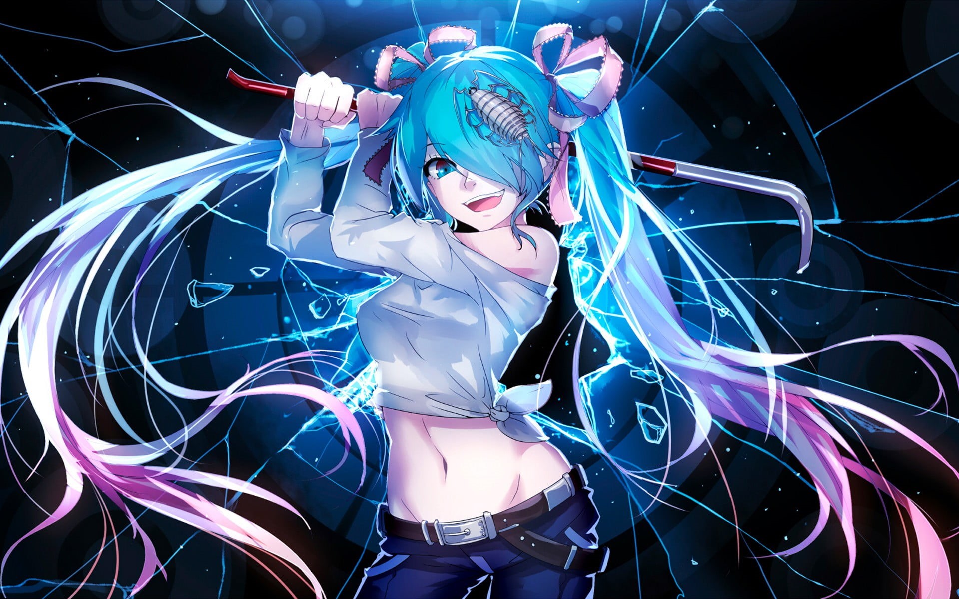 young women, front view, Vocaloid, portrait, illuminated, long exposure, night, lifestyles, light - natural phenomenon, Hatsune Miku, young adult, arts culture and entertainment, HD Wallpaper