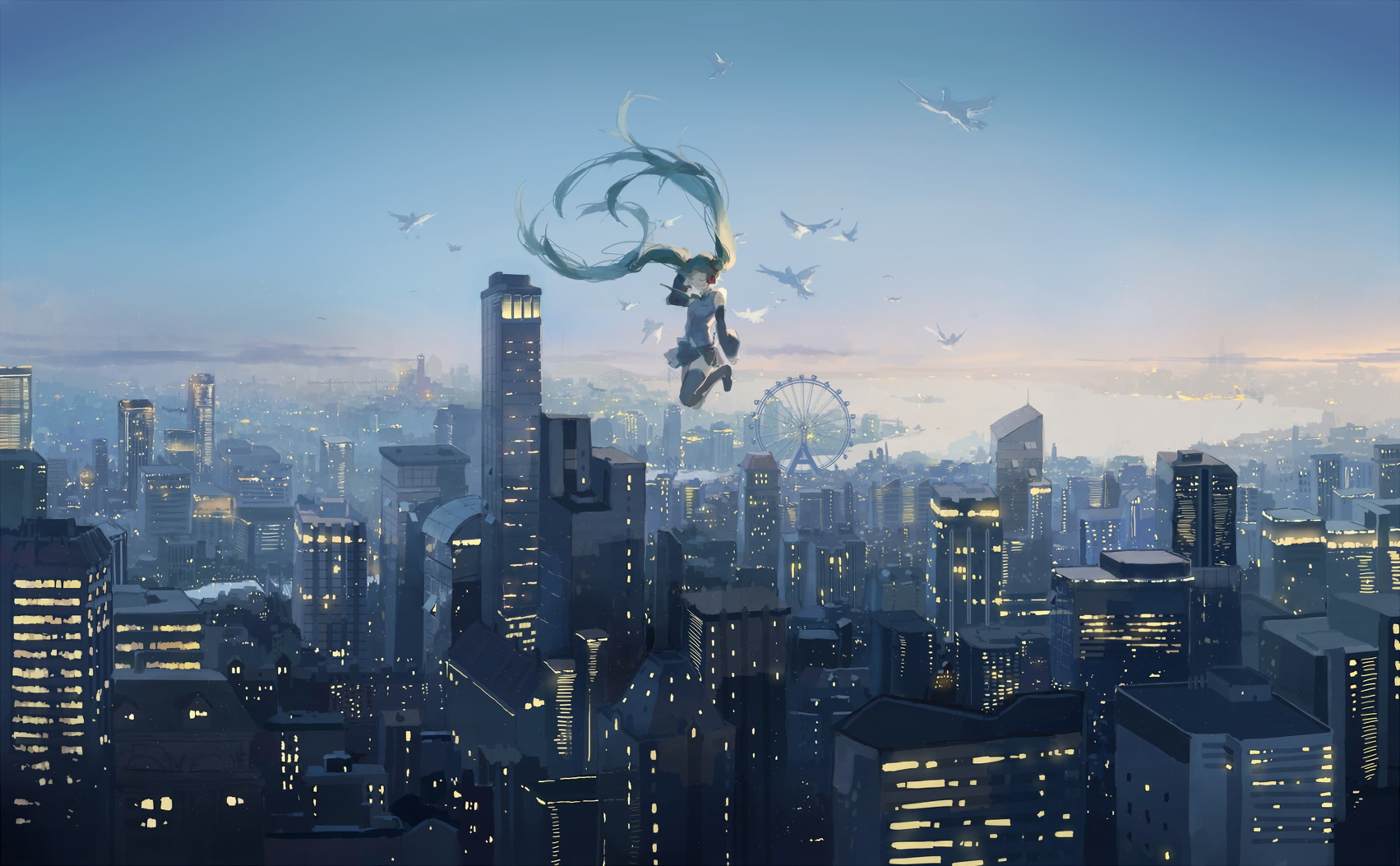 city, Vocaloid, 1080P, Hatsune Miku, HD Wallpaper