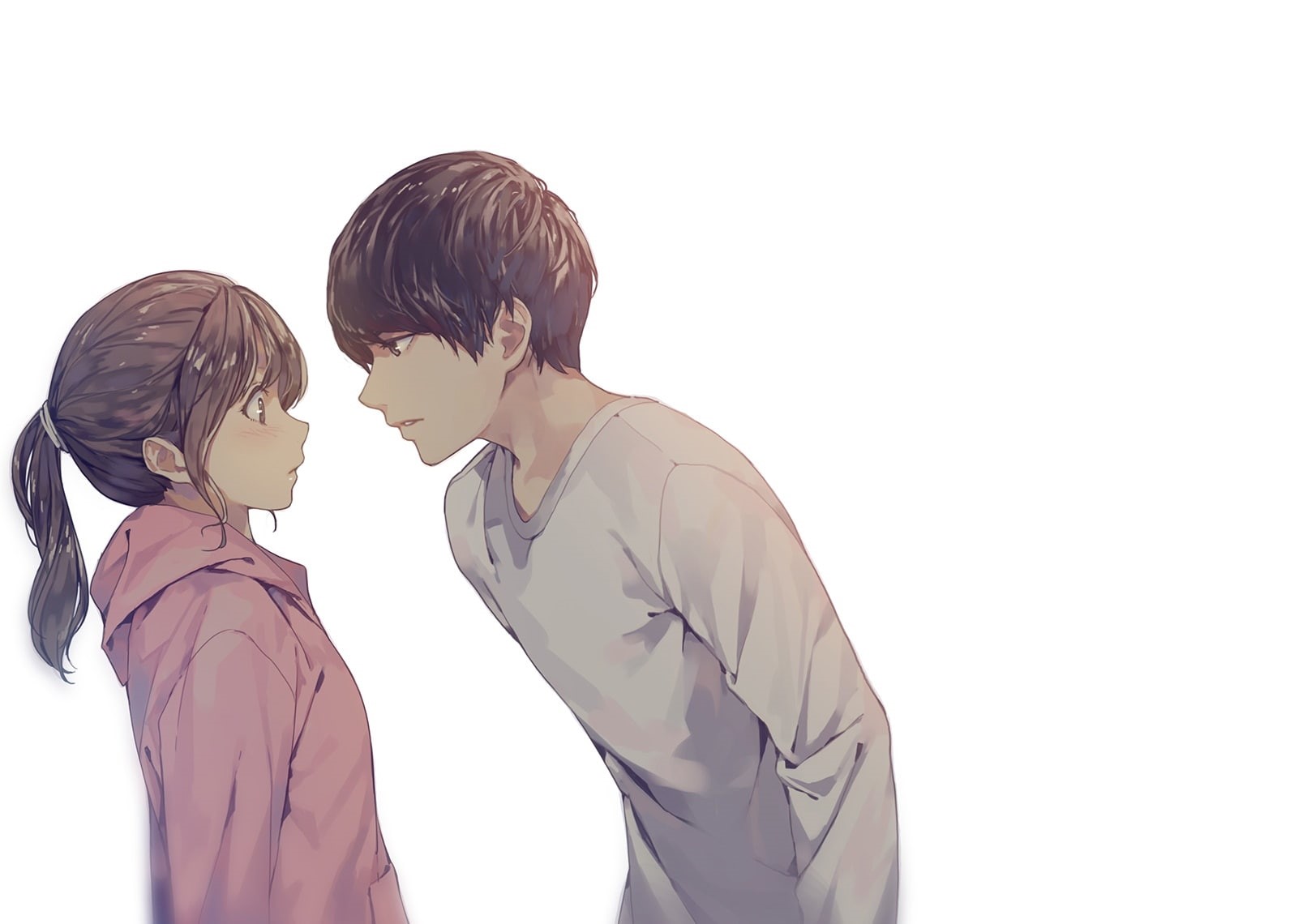 720P, blush, original, konachan, male, yohan12, ponytail, brown, short, 241324, hoodie, com, hair, eyes, white, HD Wallpaper
