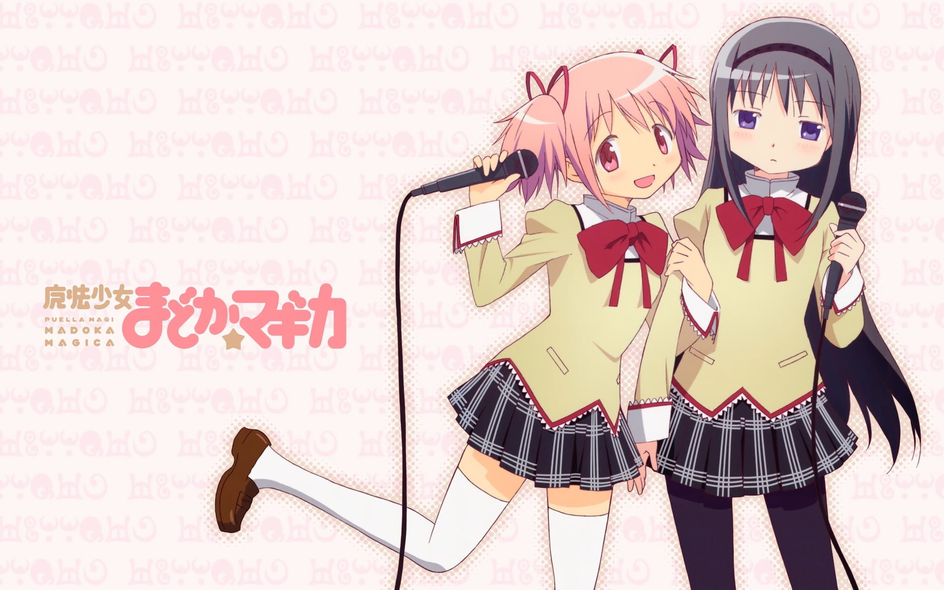 front view, male likeness, two people, text, anime, human representation, digital composite, Mahou Shoujo Madoka Magica, technology, communication, wall - building feature, HD Wallpaper