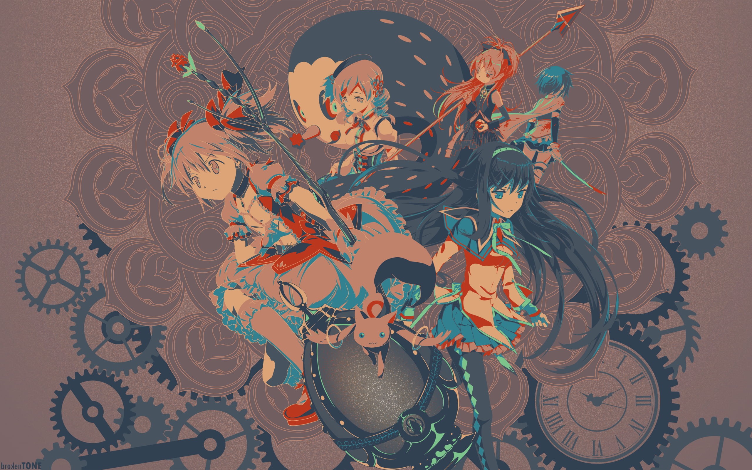 female likeness, art, animal wing, no people, swirl, decor, old-fashioned, retro Styled, Mahou Shoujo Madoka Magica, nature, flower, decoration, floral Pattern, HD Wallpaper