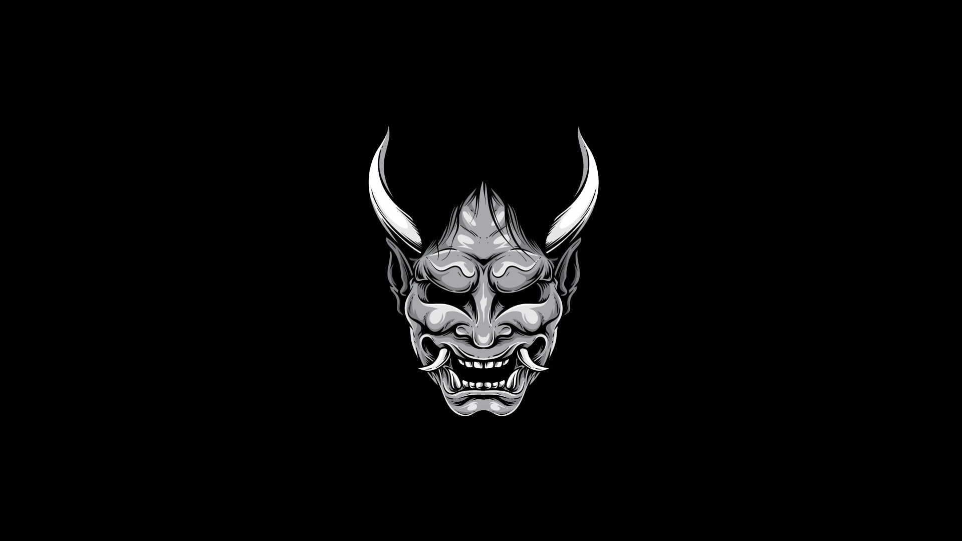 artwork, 1080P, simple background, horns, demon, monochrome, HD Wallpaper