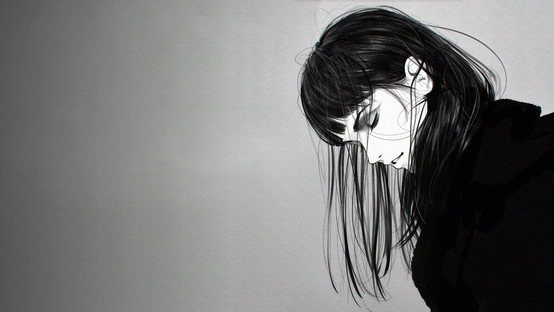 artwork, 1080P, monochrome, Ilya Kuvshinov, HD Wallpaper