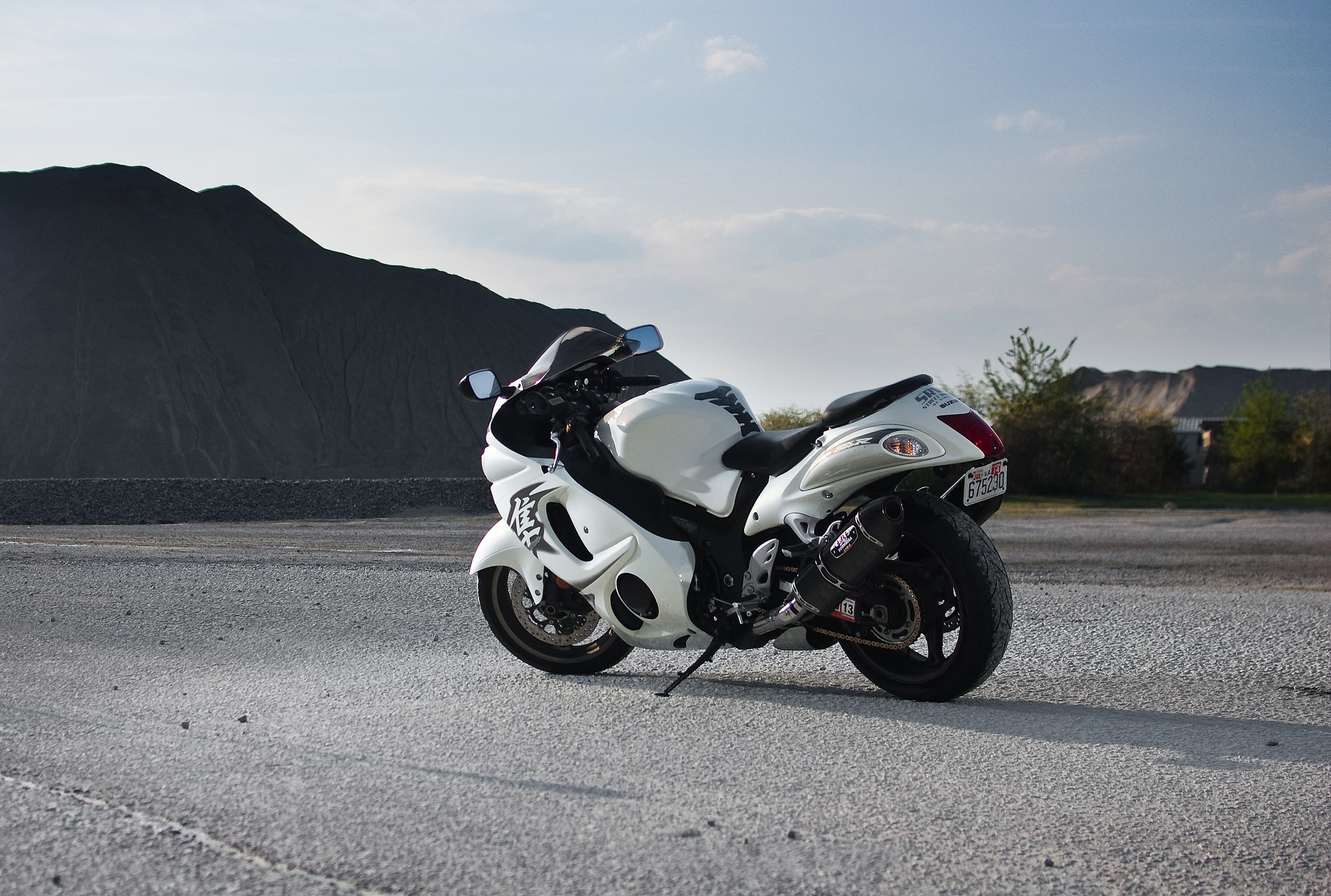 mountains, gsx1300r, road, suziki, Suzuki, motorcycle, Hayabusa, 2K, black, white, rear view, cruiser, HD Wallpaper
