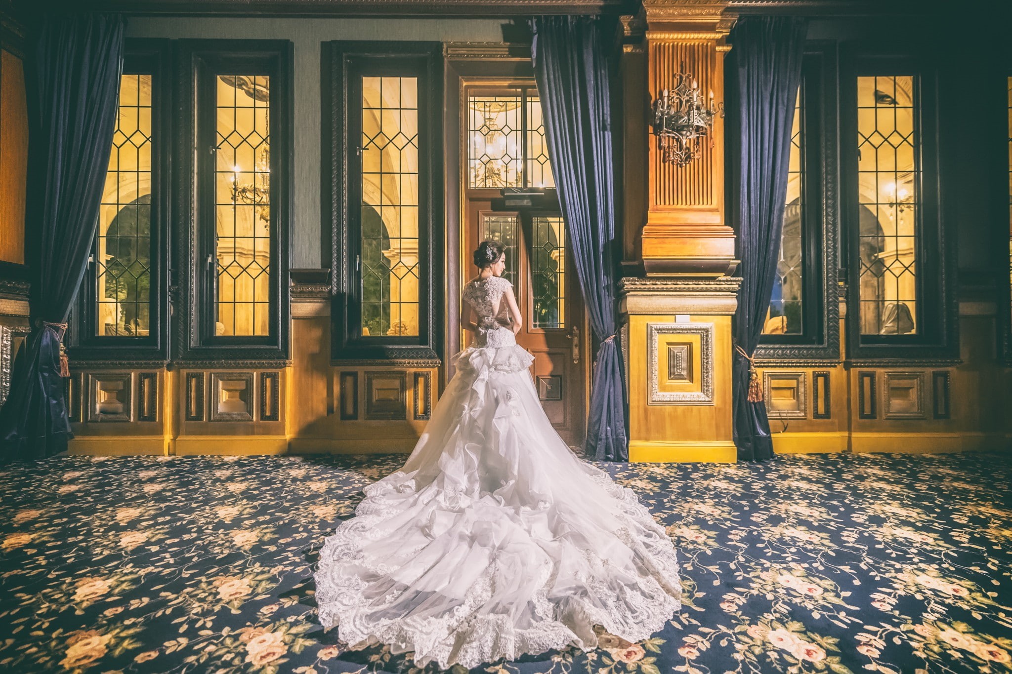 1080P, women, rear view, standing, wedding dress, brides, Asian, HD Wallpaper