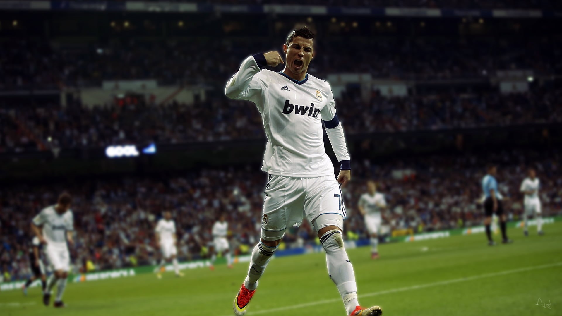 sports uniform, ball, people, stadium, effort, athlete, grass, celebrity, soccer player, 1080P, footballers, incidental people, crowd, sport, clothing, HD Wallpaper