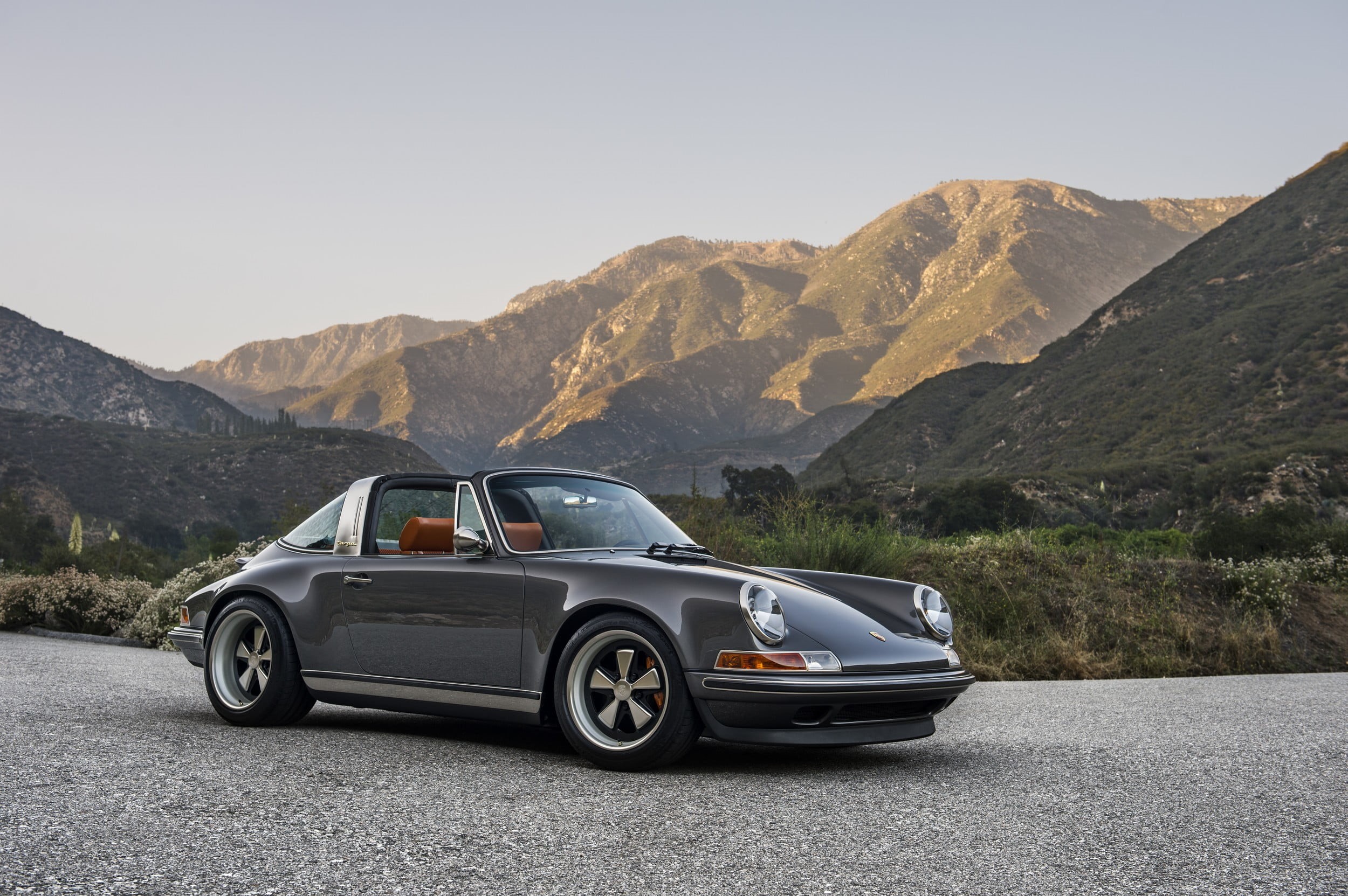 clear sky, Porsche 911, beauty in nature, day, mountain range, Porsche, gray, transportation, no people, land vehicle, road, non-urban scene, targa, motor vehicle, HD Wallpaper