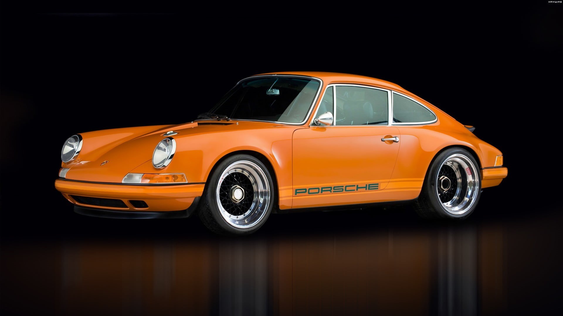 mode of transportation, car, Stinger, metal, vintage car, Porsche 911, indoors, studio shot, transportation, silver colored, orange, 1080P, orange color, HD Wallpaper