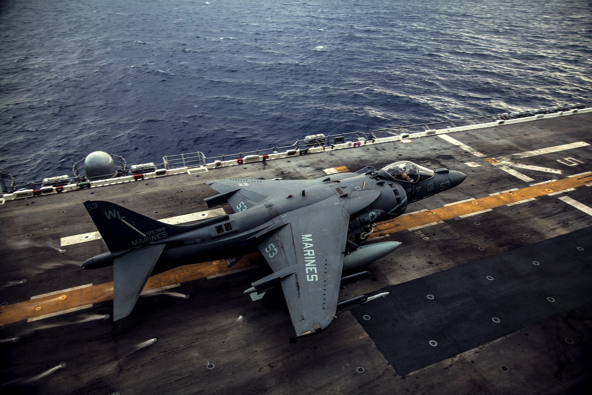 mode of transportation, nautical vessel, cockpit, aerospace industry, military training, gray, outdoors, sea, water, day, AV-8B Harrier II, fighter, plane, HD Wallpaper