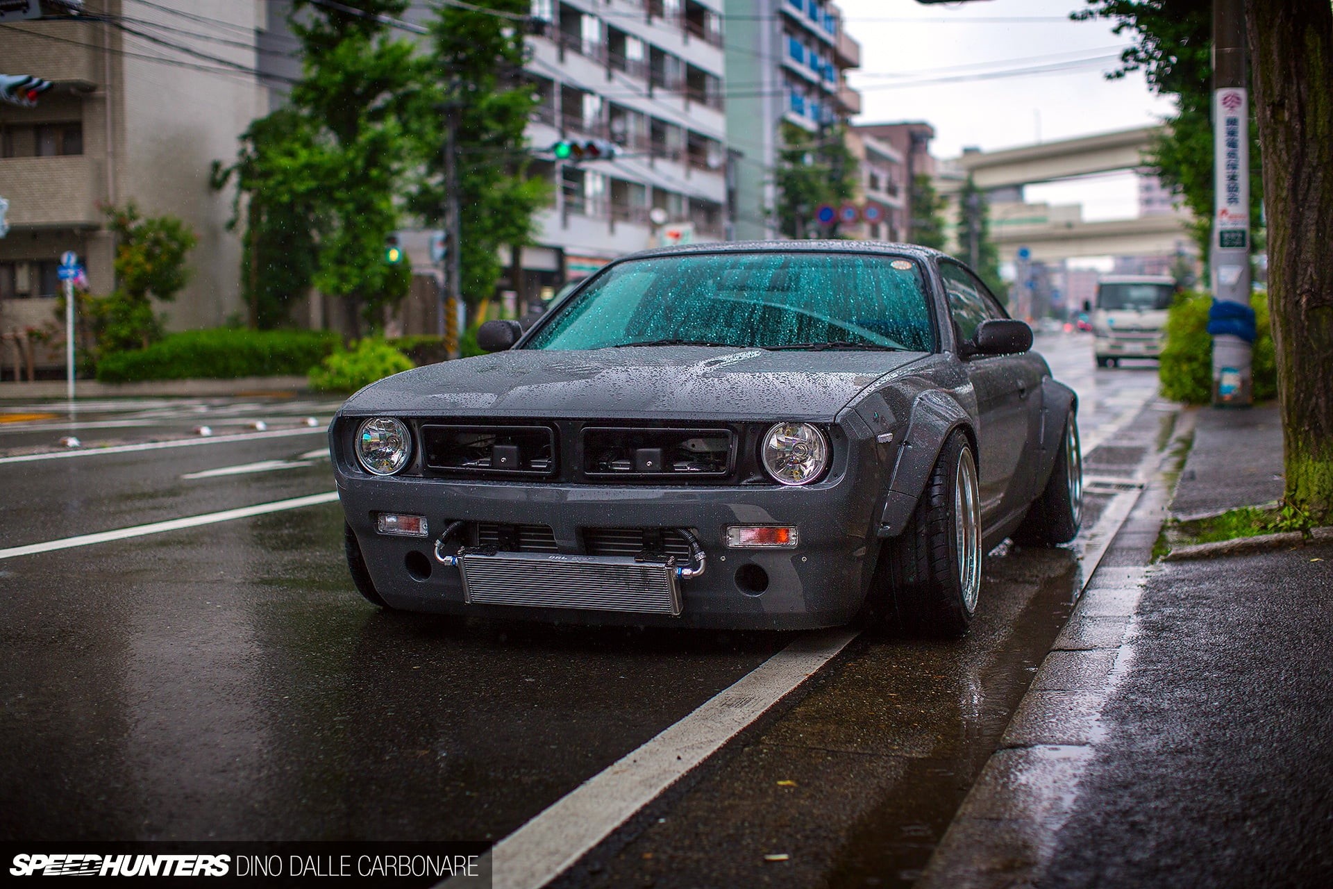 car, coupe, wet, road, silvia, rain, Miura’s V2 Rocket Bunny S14, city life, architecture, drops, city street, no people, Boss, tuning, gray, 1080P, focus on foreground, HD Wallpaper