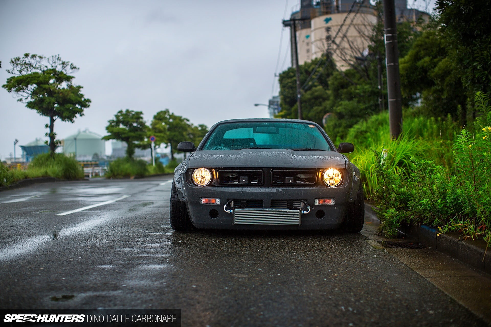 city, Rocket Bunny, on the move, built structure, tree, puddles, nature, Miura’s V2 Rocket Bunny S14, S14, tuning, gray, silvia, plant, building exterior, HD Wallpaper