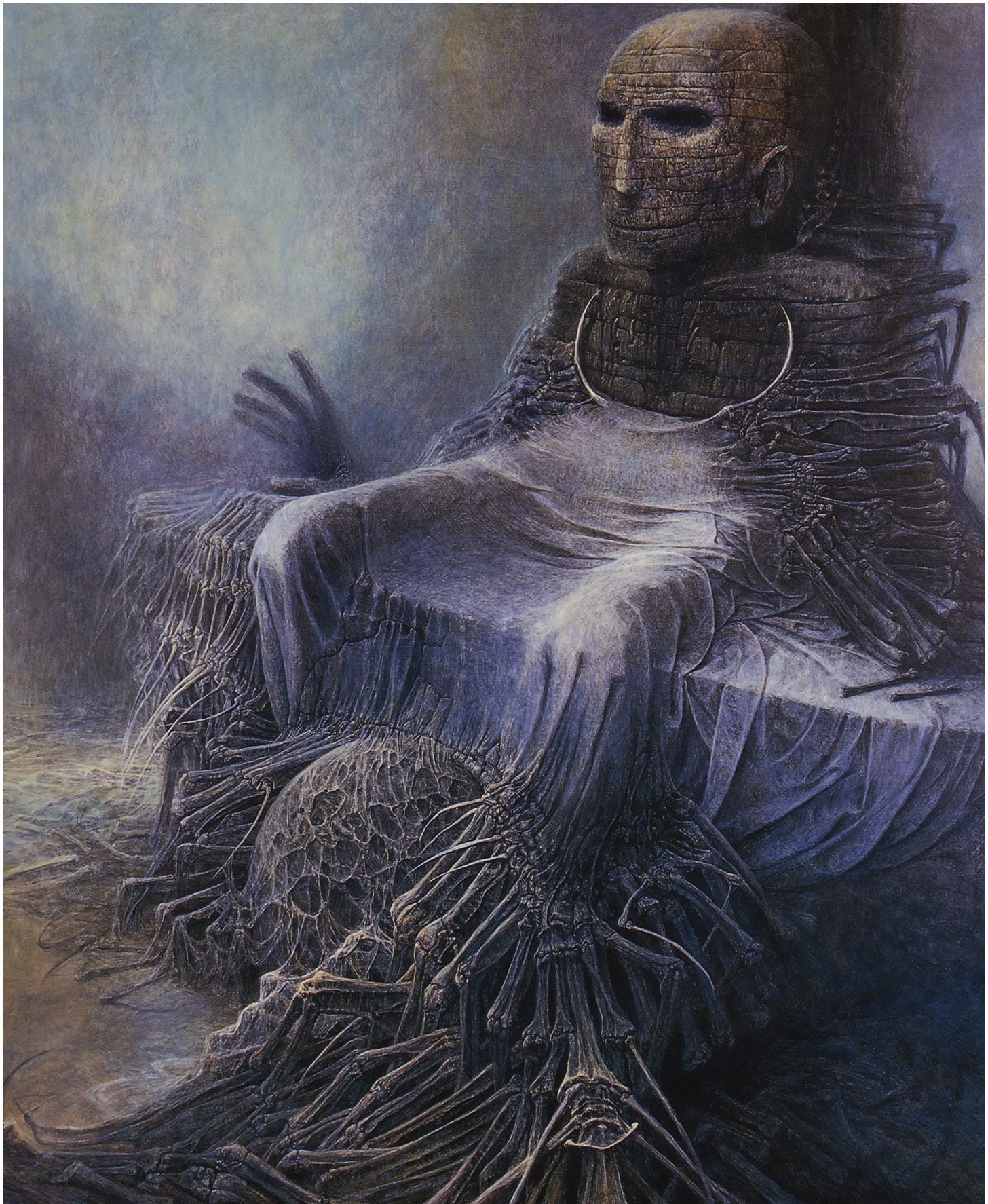 belief, mammal, spirituality, Zdzisław Beksiński, architecture, art and craft, 720P, statue, close-up, plant, no people, craft, representation, human representation, Phone HD Wallpaper