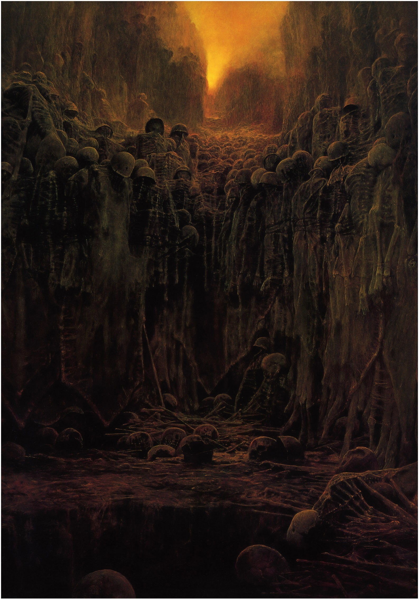dark, lights, beksi, artwork, aw, zdzis, 1080P, zdzisław beksiński, ski, skeletons, Phone HD Wallpaper