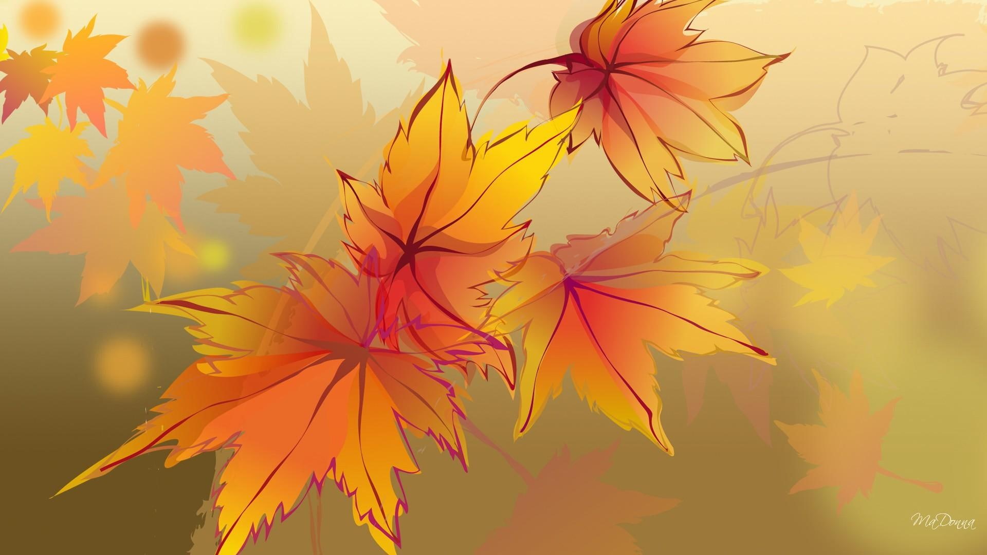 yellow, transparency, leaves, firefox persona, gold, fall, orange, autumn, 3d and abstract, 1080P, ii, HD Wallpaper