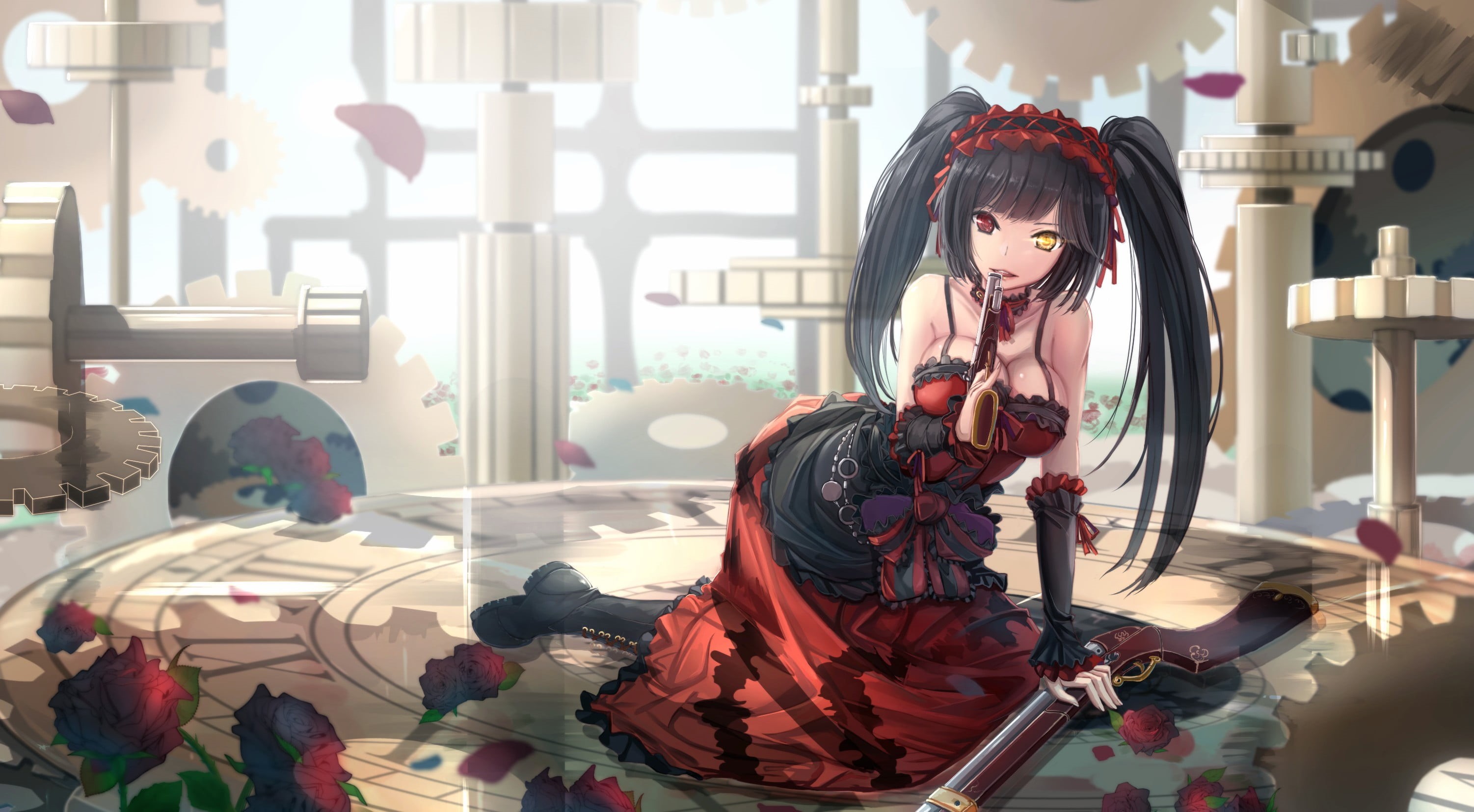 haired, window, hairstyle, lifestyles, 2K, heterochromia, Tokisaki Kurumi, beautiful woman, real people, illustration, portrait, Date A Live, sunlight, HD Wallpaper
