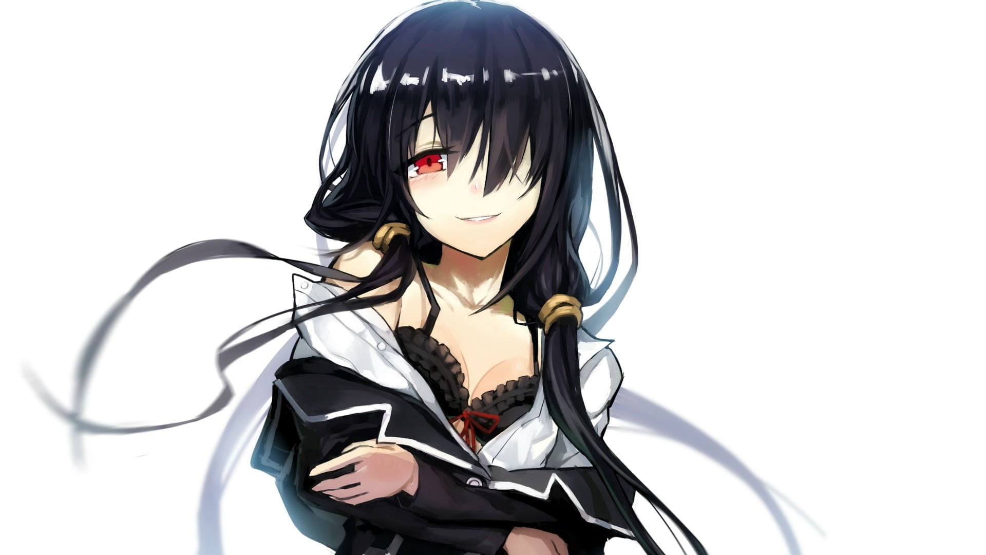 black, close-up, white, studio shot, human face, lifestyles, obscured face, 1080P, indoors, adult, white background, headshot, fashion, young women, Tokisaki Kurumi, HD Wallpaper
