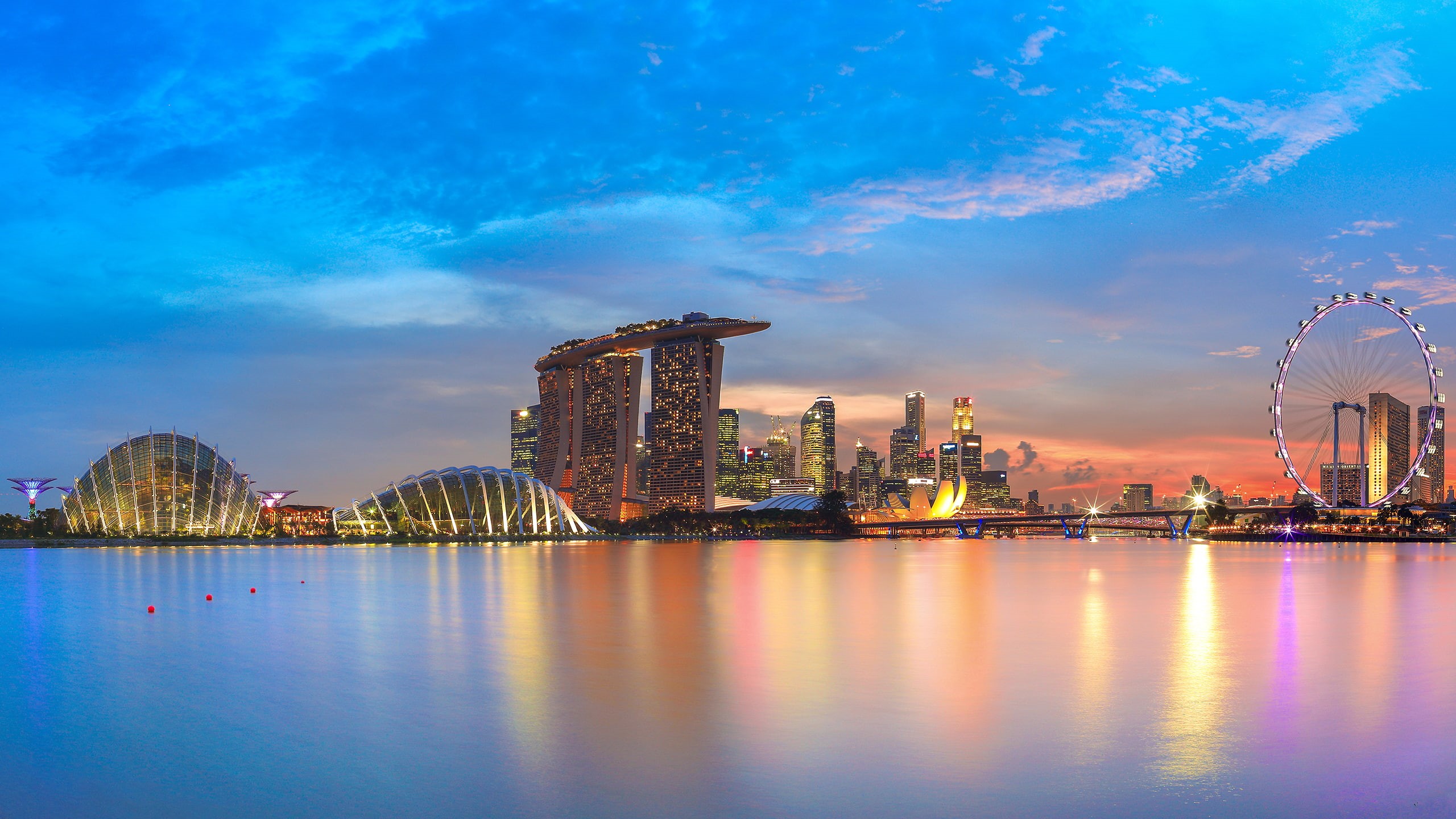 singapore, skyscrapers, ferris, wheel, buildings, cityscape, 2K, hd, HD Wallpaper
