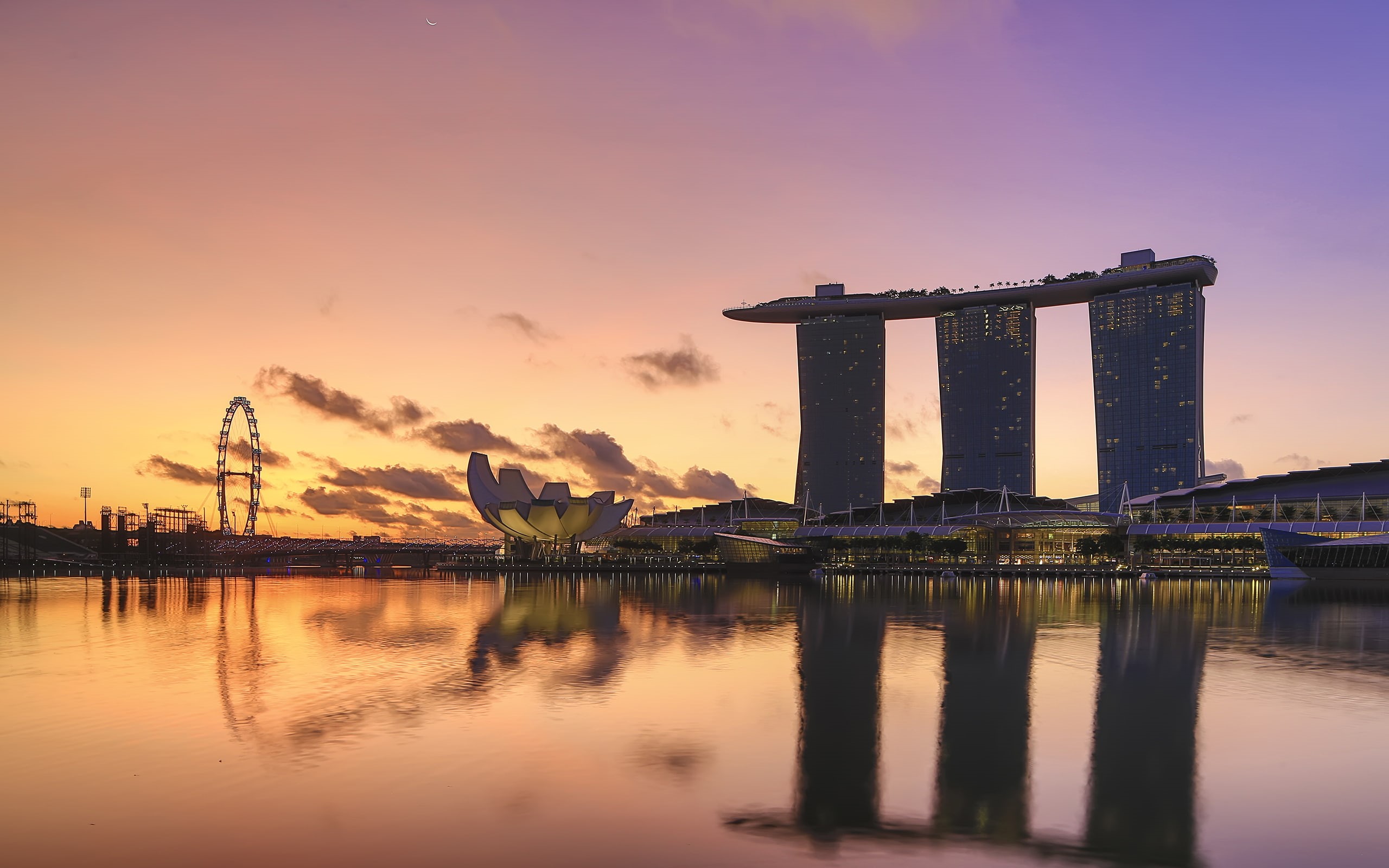 singapore, sunset, hd, wheel, cityscape, 2K, ferris, HD Wallpaper