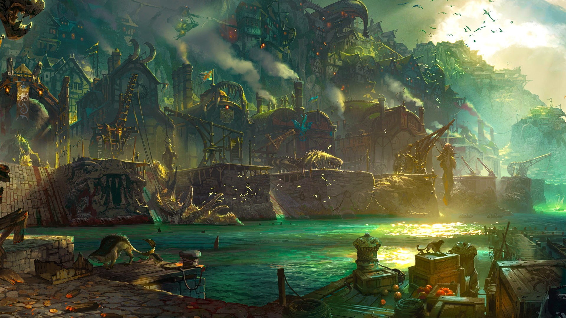 fantasy art, Bilgewater, League of Legends, pirates, ports, 1080P, HD Wallpaper