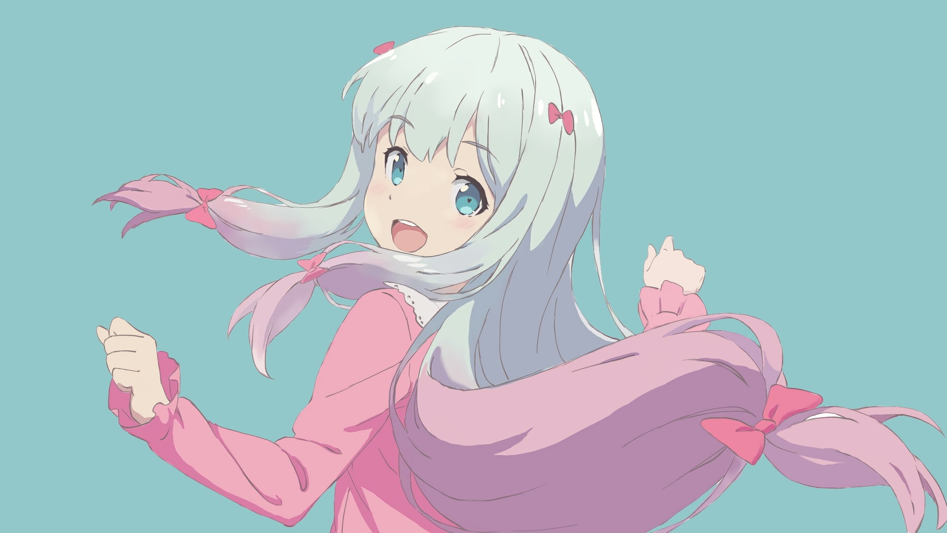 white hair, Eromanga-sensei, Izumi Sagiri, anime, simple background, 1080P, artwork, loli, white skin, blue eyes, anime girls, HD Wallpaper