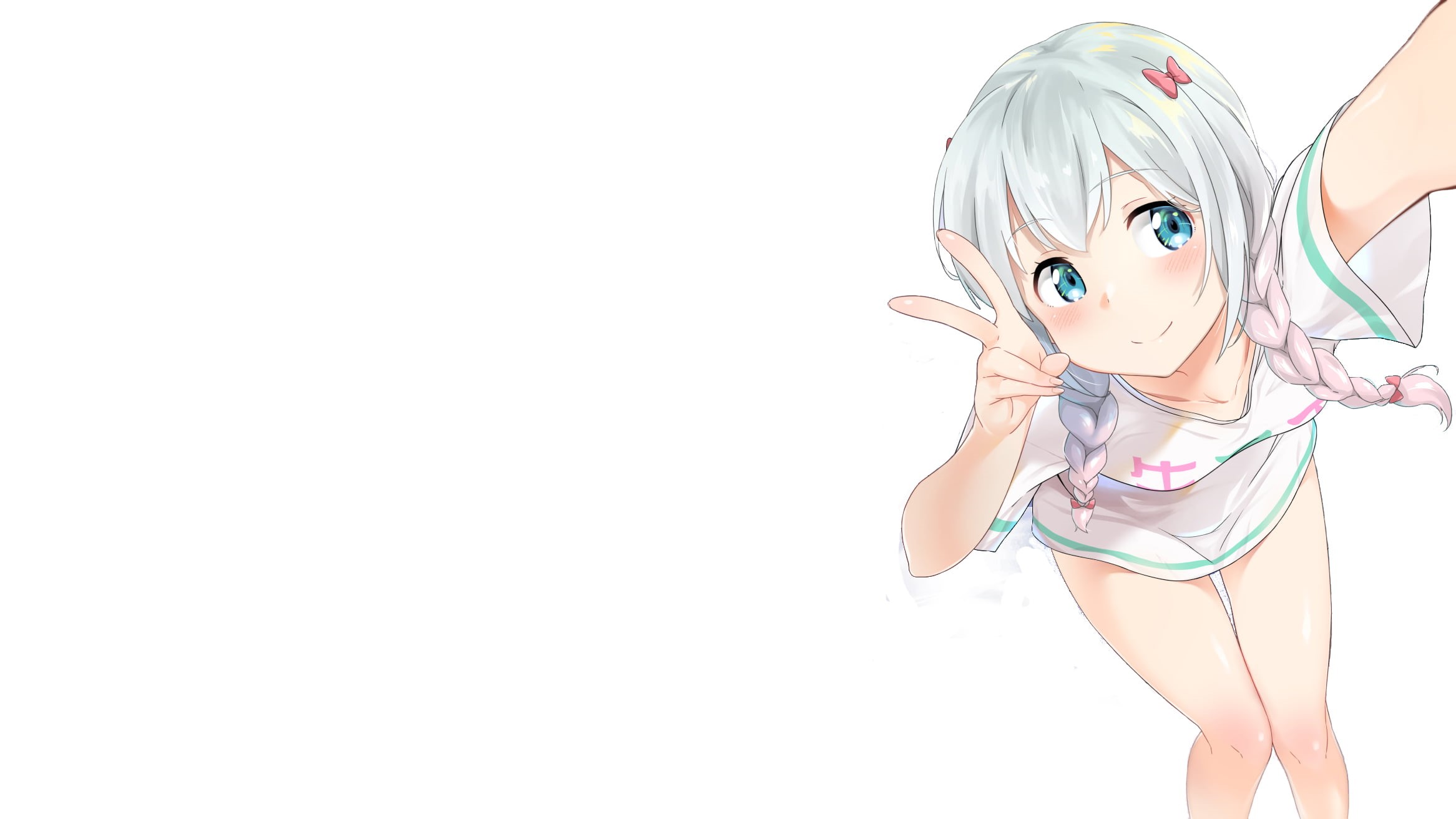 Izumi Sagiri, blue eyes, adult, dyed hair, young women, hair, hairstyle, white hair, copy space, loli, anime, blond hair, white clothing, clothing, Eromanga-sensei, HD Wallpaper