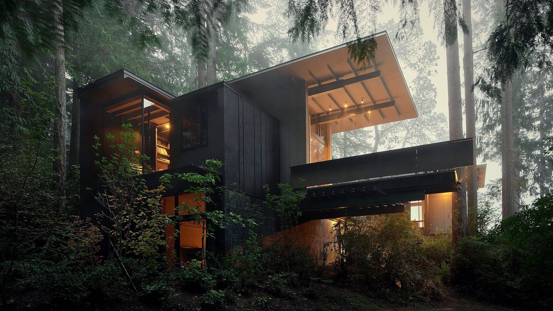 architecture, 1080P, house, trees, modern, forest, nature, HD Wallpaper