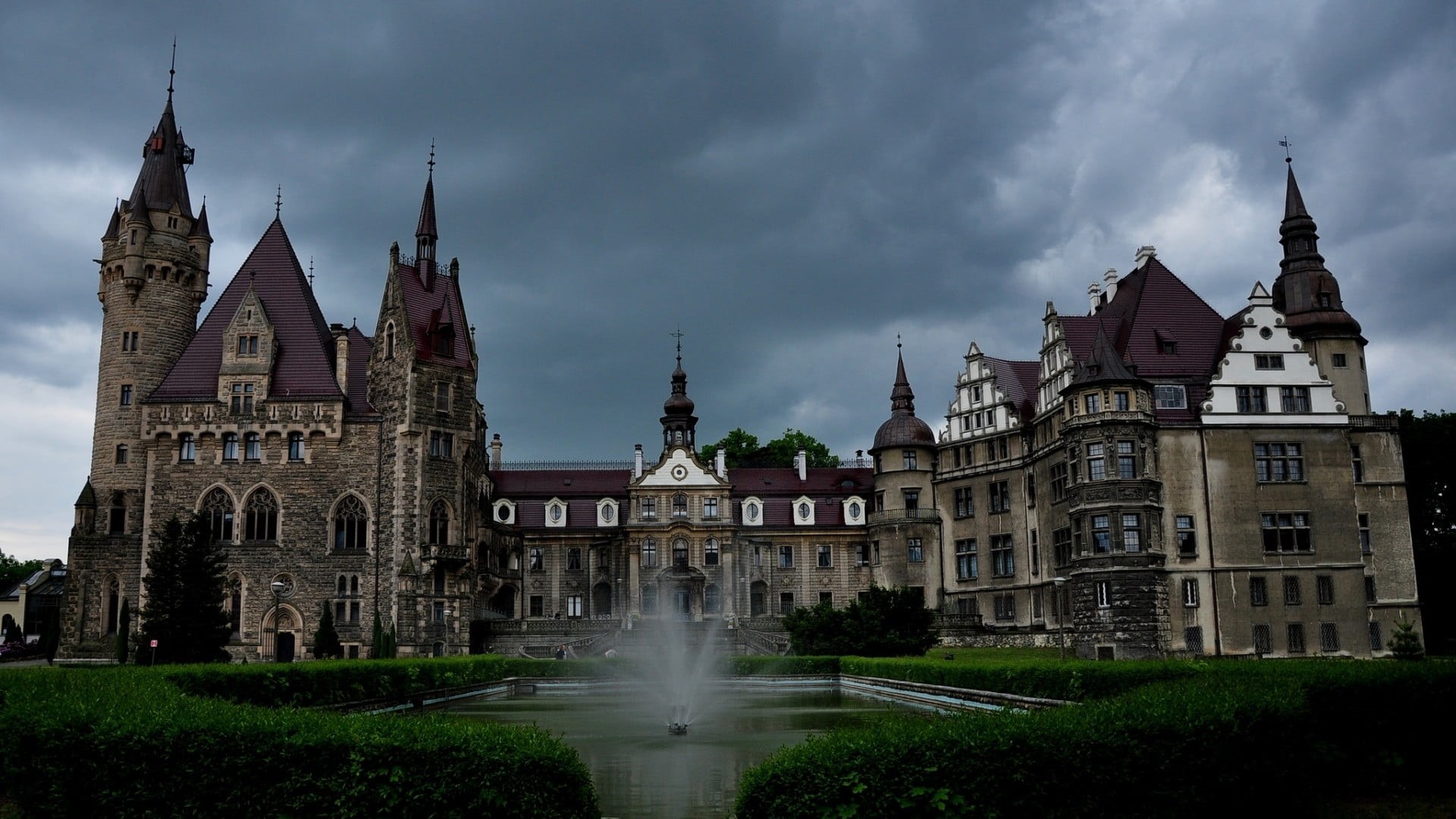 grass, park, Poland, concrete, city, no people, landscape, 1080P, tower, old building, architecture, travel destinations, arch, water, nature, religion, HD Wallpaper