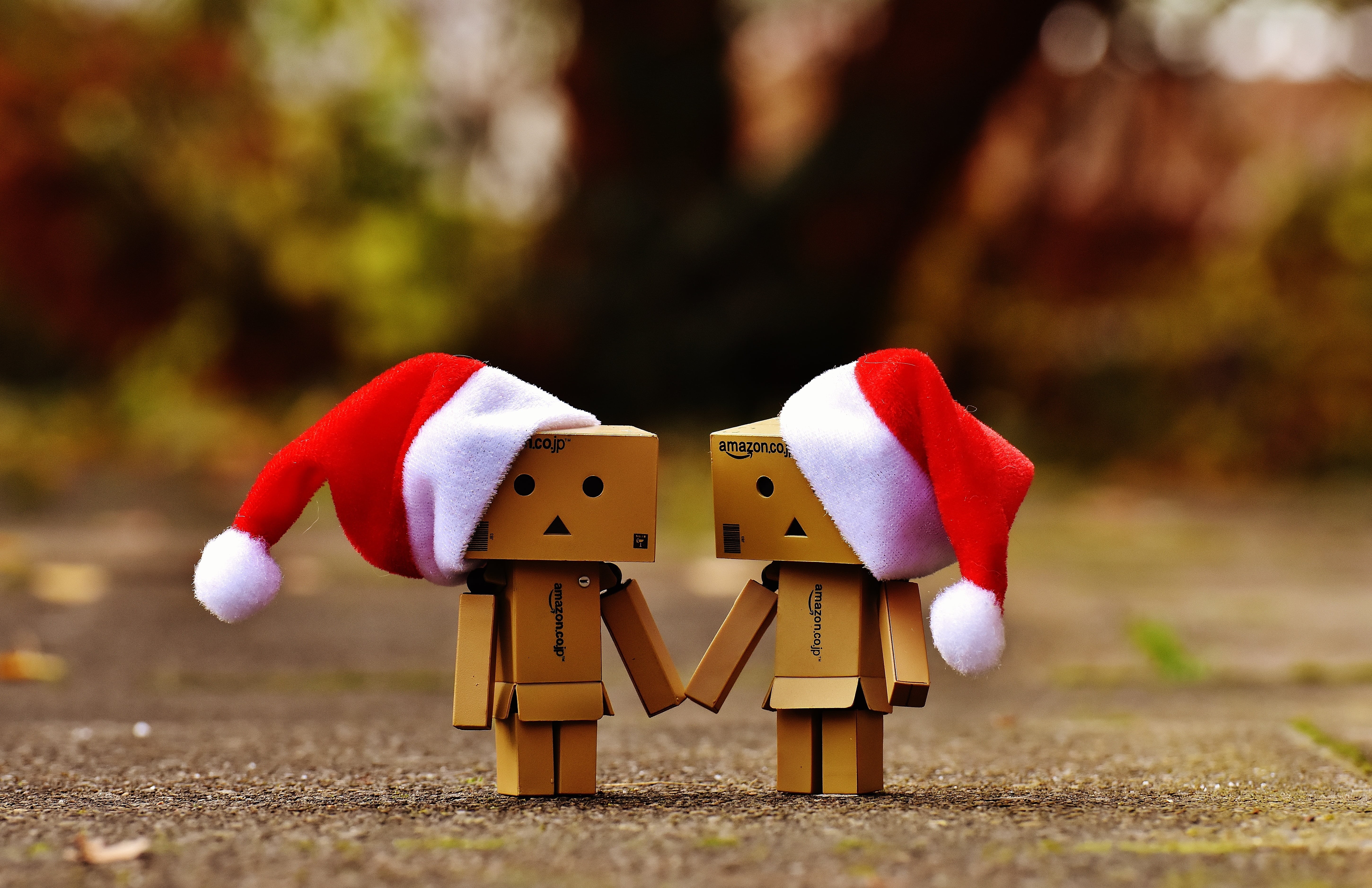 funny, figure, representation, santa hat, for two, toy, made, male likeness, banner, togetherness, cute, firs, christmas time, day, human representation, HD Wallpaper