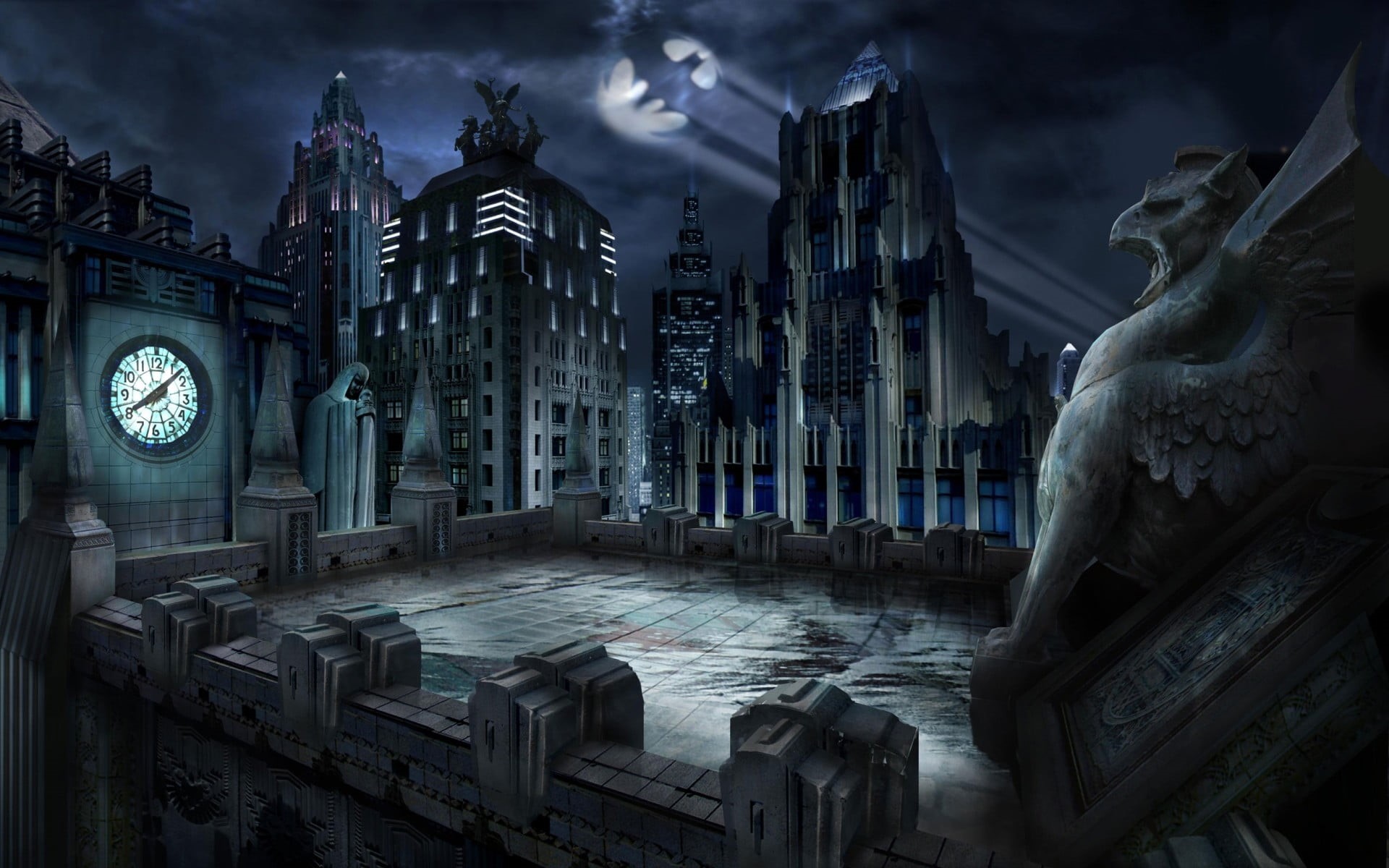 travel destinations, building exterior, cityscape, the past, craft, history, architecture, still, night, artwork, human representation, belief, Batman, HD Wallpaper