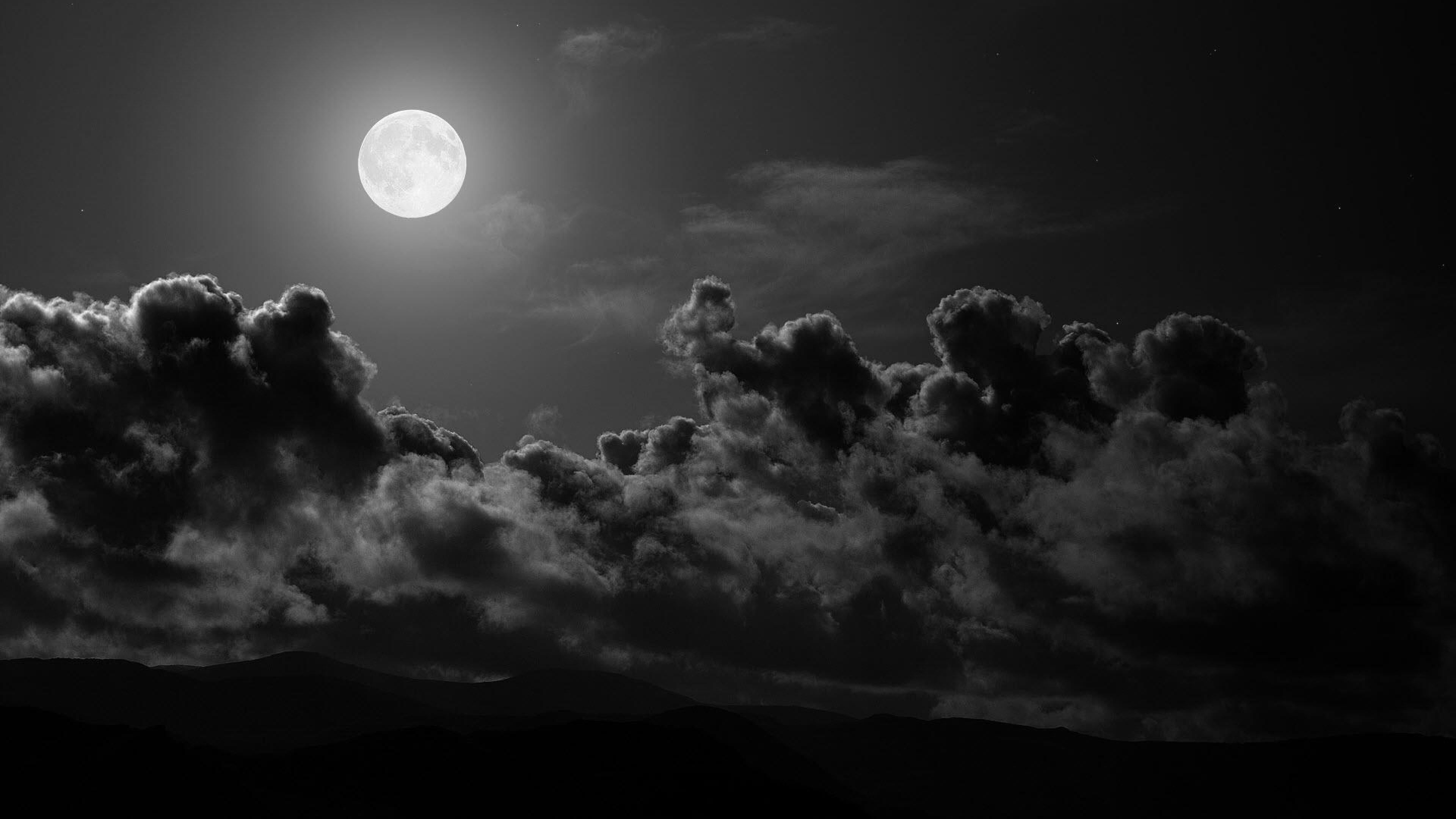 darkness, planetary moon, silhouette, digital composite, clouds, moonlight, 4K, people, space, astronomy, night, nature, group of people, dark, outdoors, HD Wallpaper