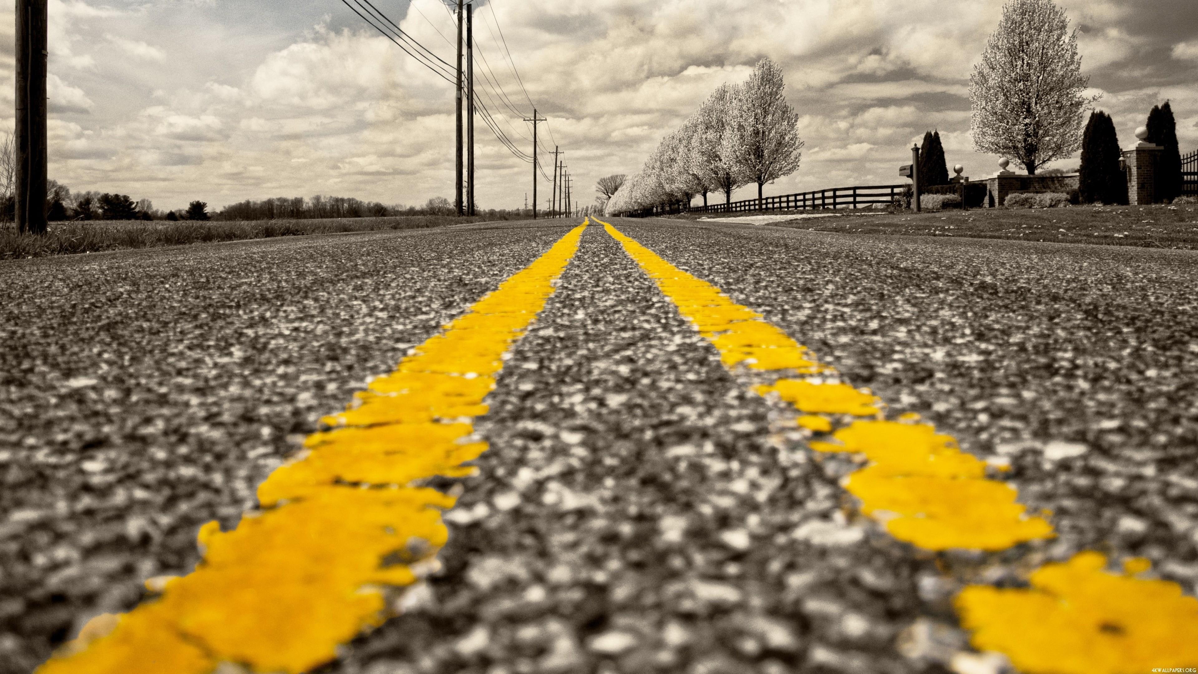 monochrome, way, endless, road, bandw, photo, asphalt, 4K, HD Wallpaper