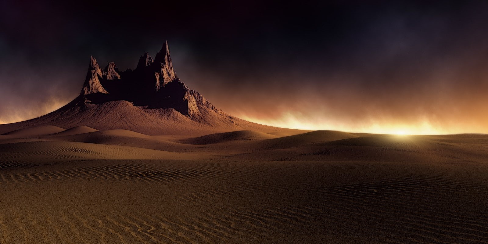 dune, sand, wind, dark, sunlight, nature, mountains, 720P, desert, sunset, clouds, landscape, HD Wallpaper