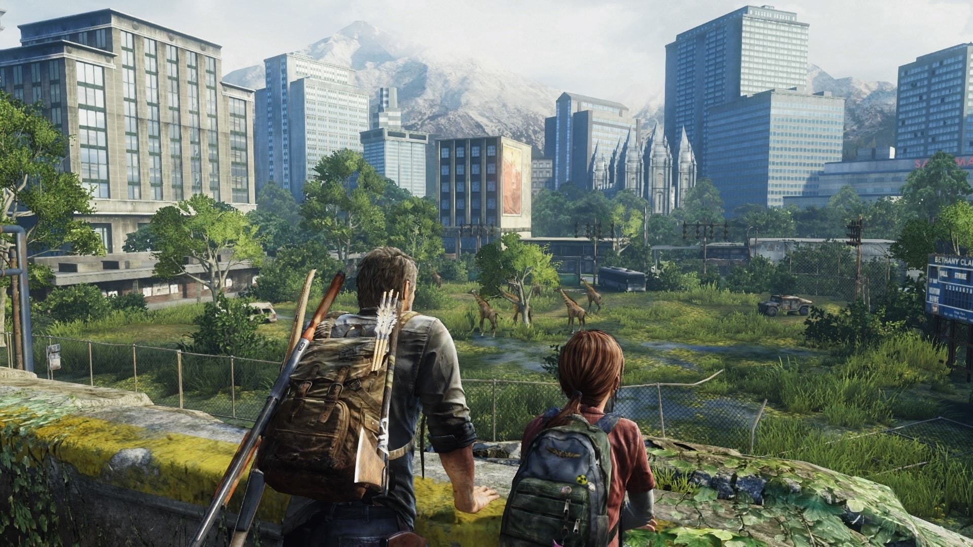 Post Apocalyptic, 1080P, Video Game, The Last Of Us, Joel (The Last of Us), Ellie (The Last of Us), City, Giraffe, HD Wallpaper