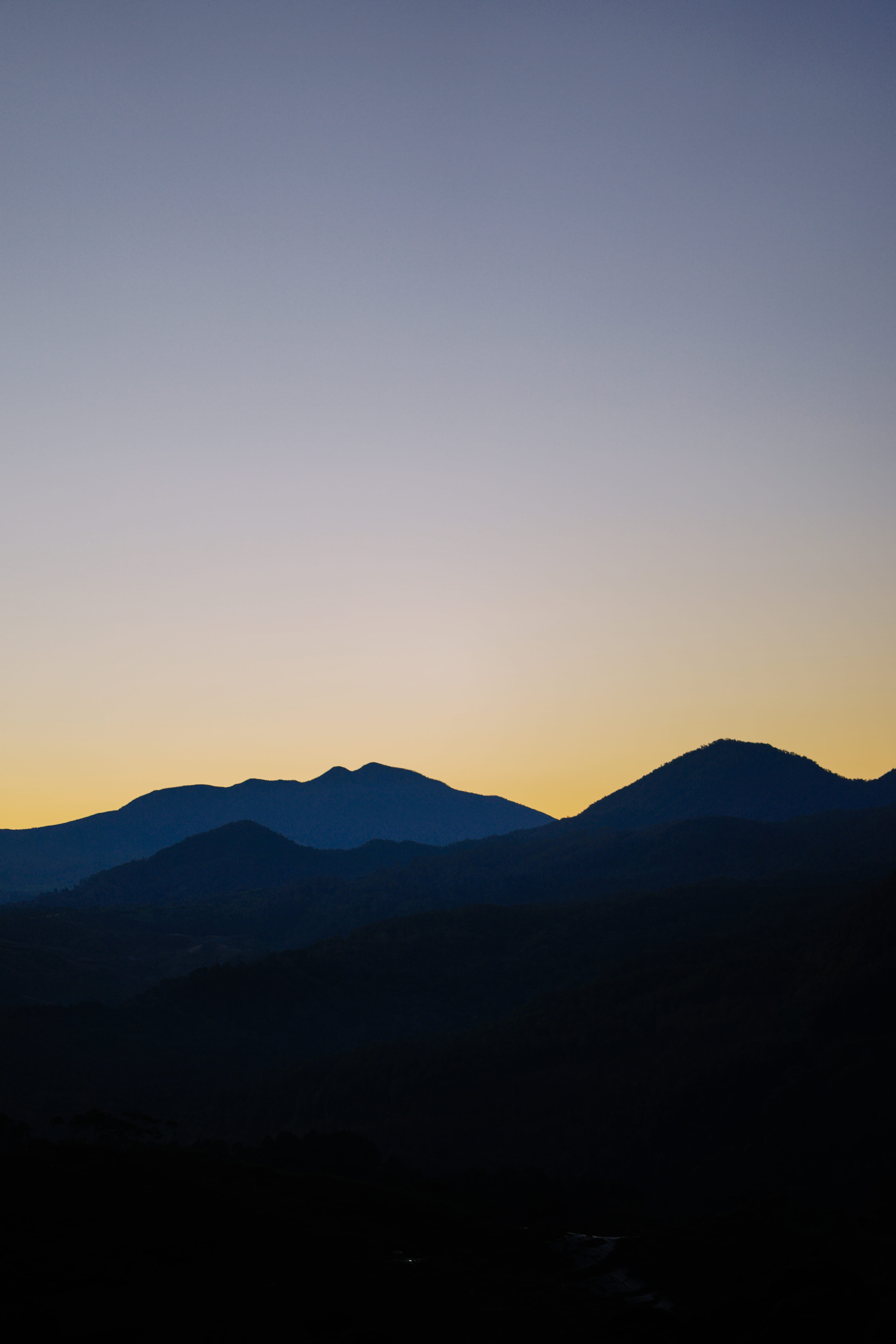 outdoors, 5K, gradient, minimal, mountain, silhouette, tranquility, asia, layer, bandung, remote, idyllic, sunshine, travel, sony, clear sky, tranquil scene, Phone HD Wallpaper