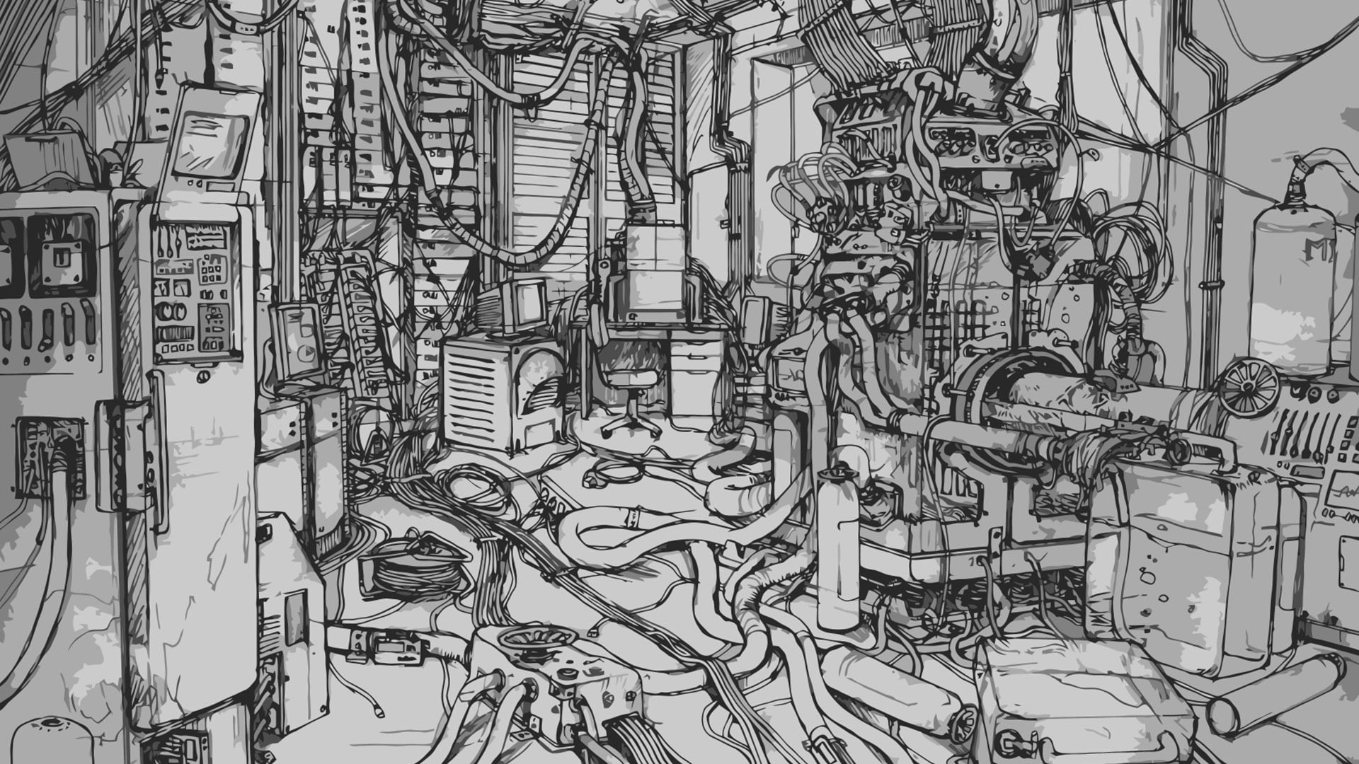 artwork, Lain Iwakura, monochrome, 1080P, Serial Experiments Lain, HD Wallpaper