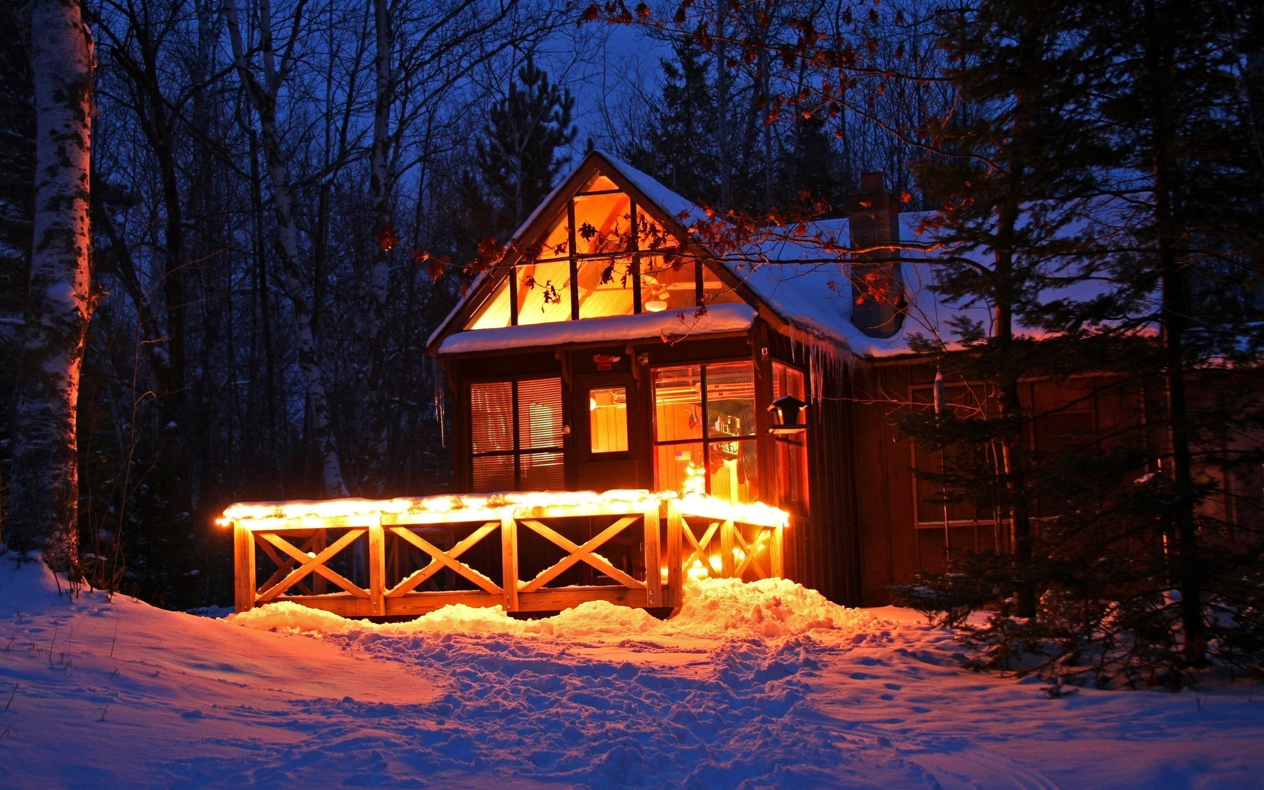 frozen, snowing, land, architecture, snow, snowcapped mountain, illuminated, wood - material, no people, wooden, built structure, plant, lights, winter, HD Wallpaper