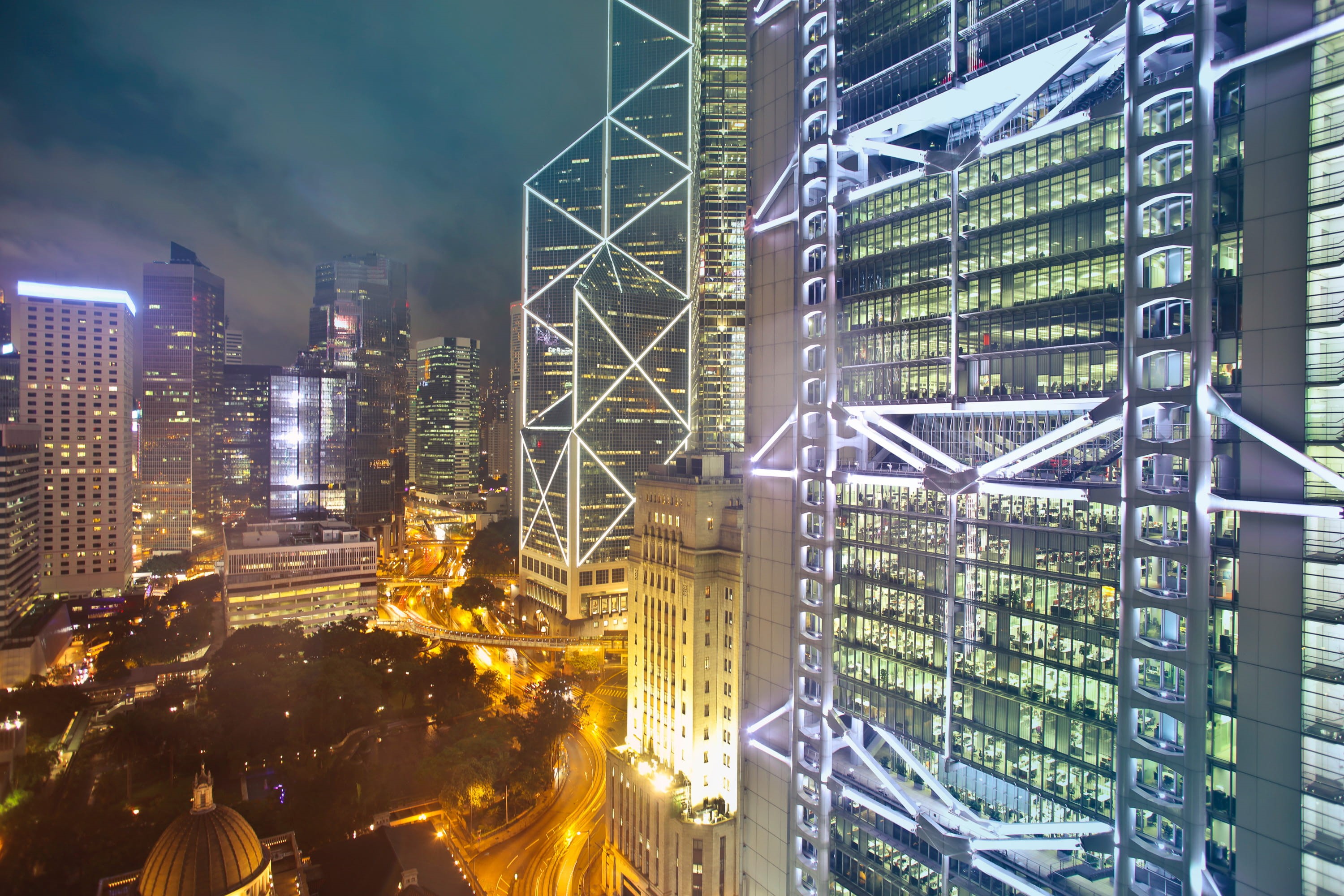 city, downtown, building exterior, Night, Reflection, nature, modern, sky, time, glass, Wall, buildings, no people, business, financial district, Skyscraper, HD Wallpaper