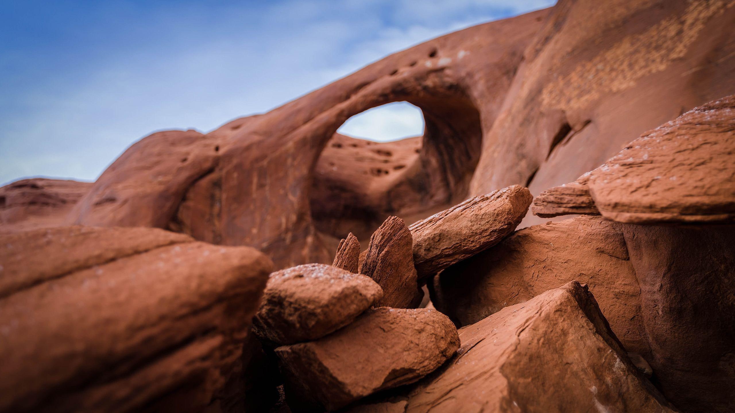 formation, rock, nature, 2560x1440, 2K, arch, brown, HD Wallpaper