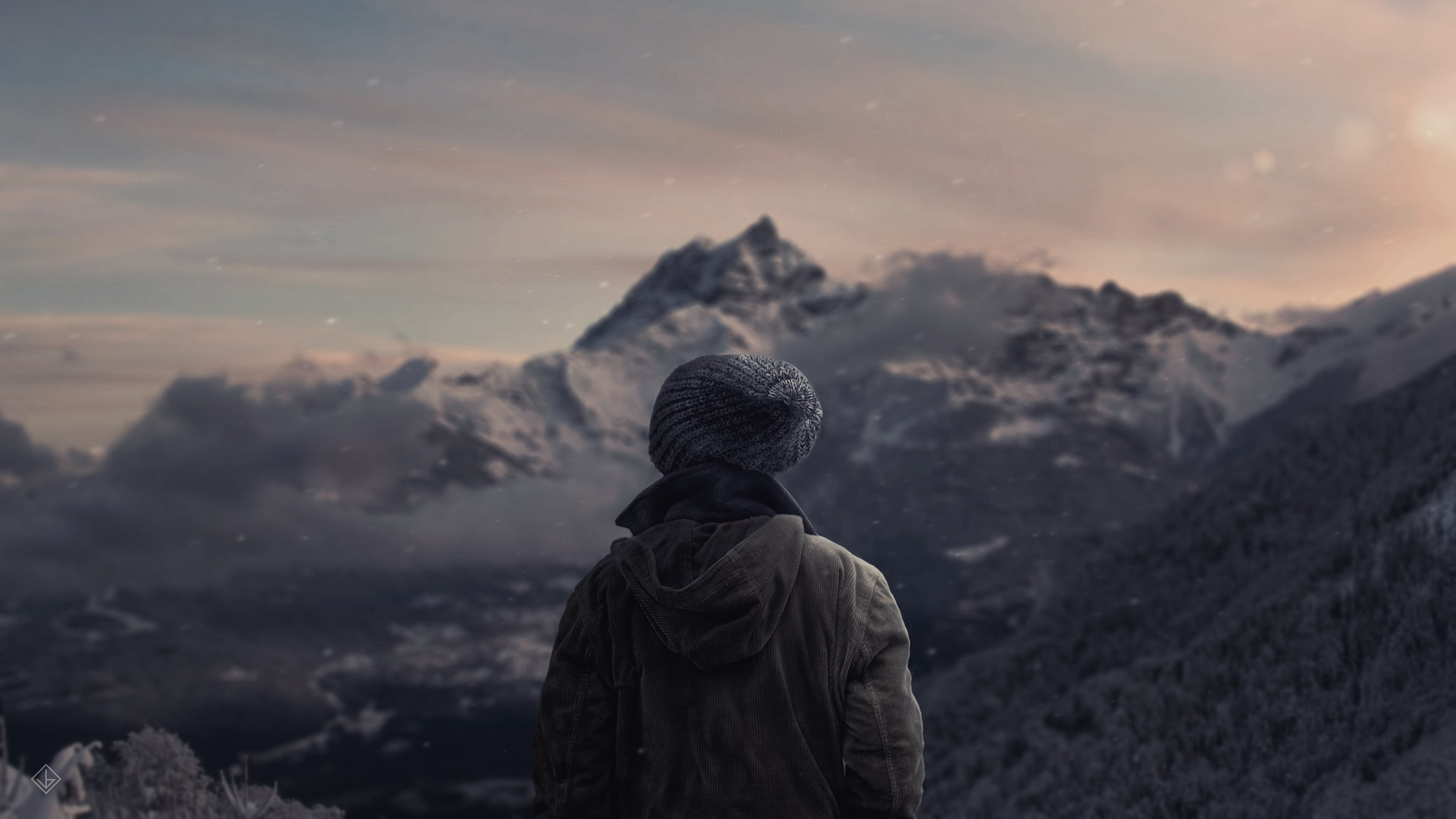 one person, lifestyles, cap, alone, 4K, sky, hood - clothing, rear view, real people, nature, men, s, tranquility, non-urban scene, outdoors, looking at view, HD Wallpaper