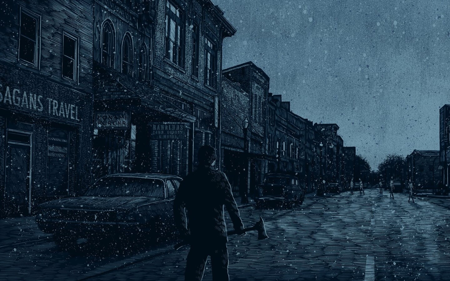 building, snowing, one person, city, town, holding, europe, men, digital art, snow, dusk, night, architecture, women, axe, car, rain, rainy season, HD Wallpaper