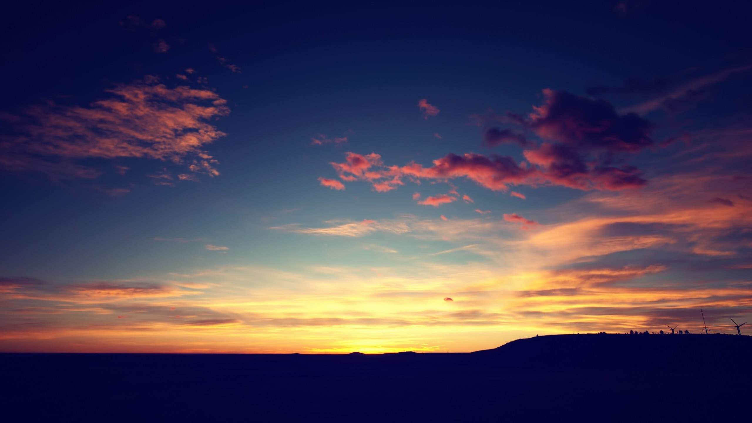 dramatic sky, silhouette, sunset, orange color, scenics - nature, hour, 2K, awe, mountain, tranquility, beauty in nature, dusk, cloud - sky, golden, nature, HD Wallpaper