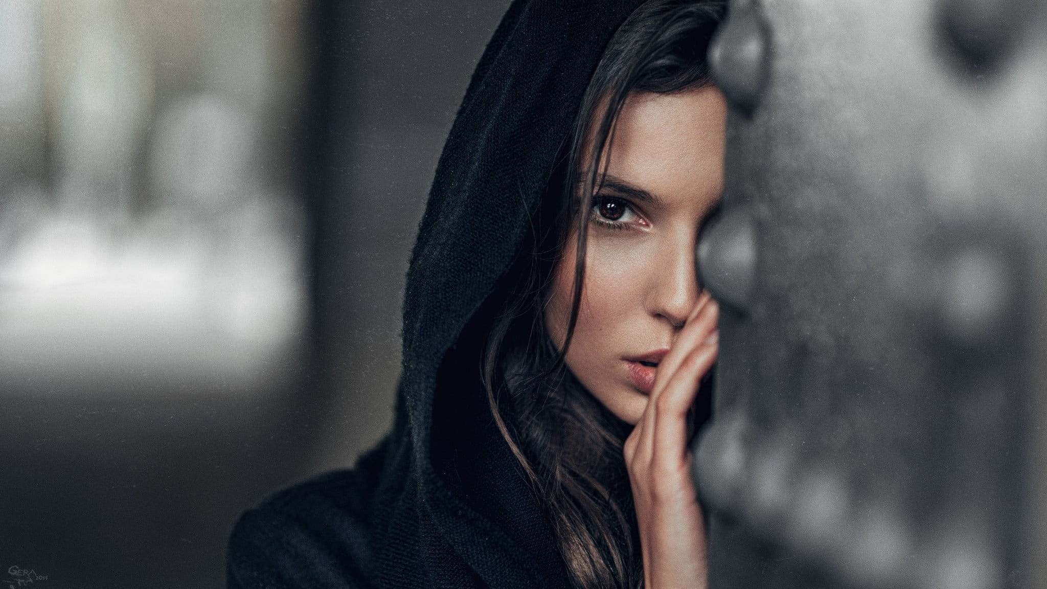 looking, face, rain, hoods, brunette, portrait, hairstyle, young adult, serious, sadness, depression - sadness, close-up, beauty, solitude, body part, hood - clothing, HD Wallpaper