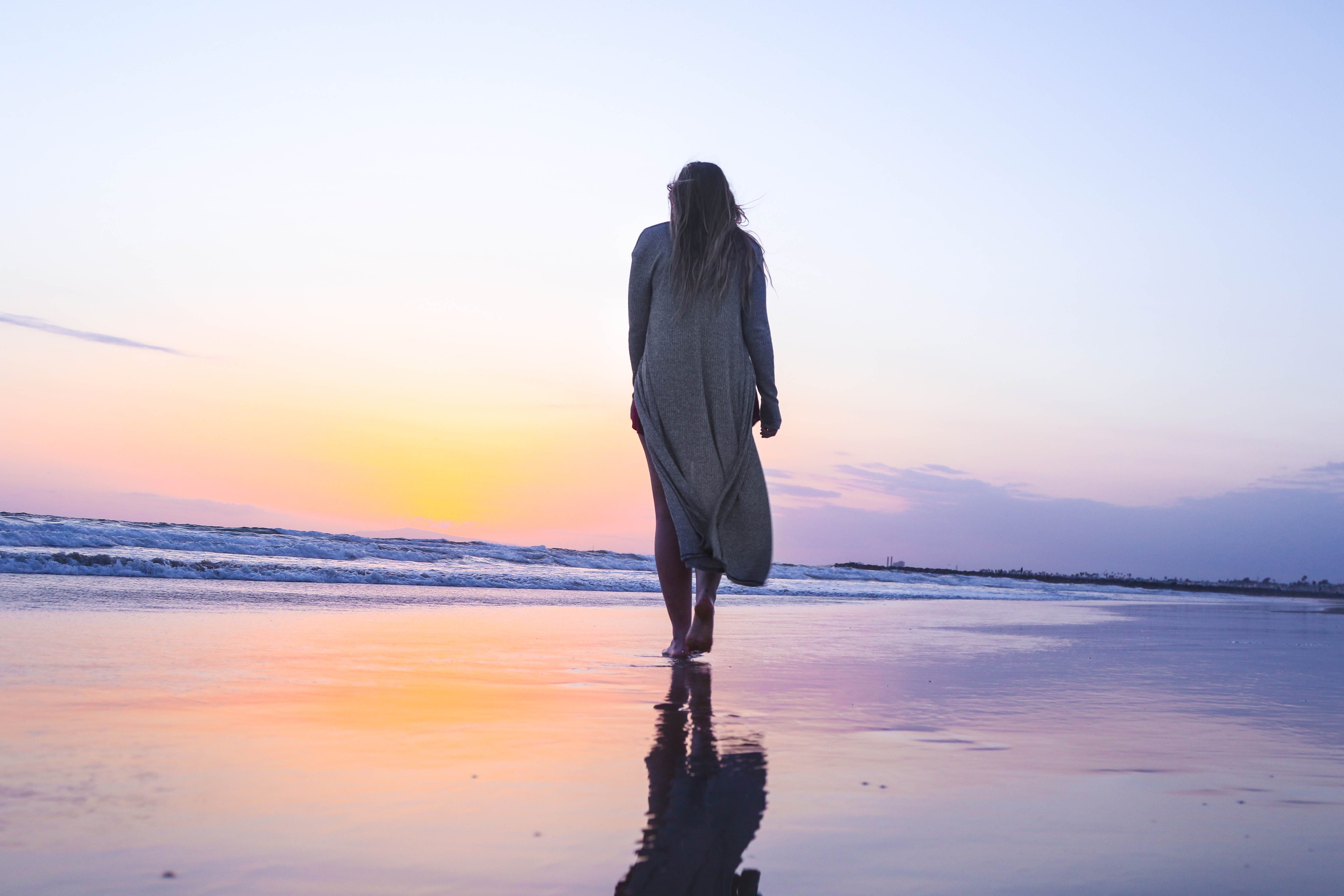 leisure activity, lifestyles, full length, reflection, copy Space, adult, beachfront, sky, serene People, people, silhouette, 5K, sea, scenics - nature, HD Wallpaper