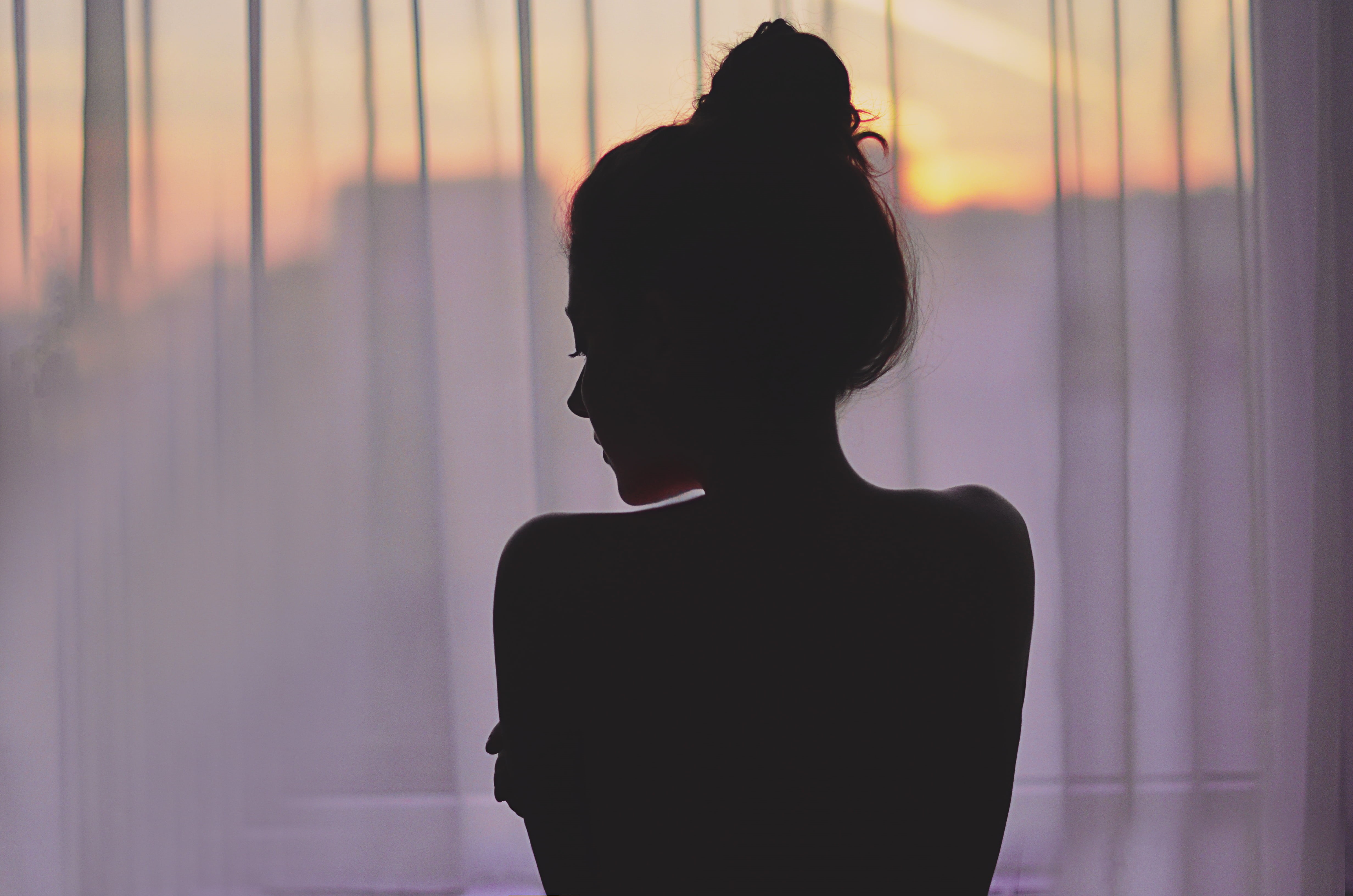 morning, indoors, standing, one Woman Only, solitude, 4K, adult, sunset, woman, waist up, females, contemplation, people, back Lit, portrait, elegance, HD Wallpaper