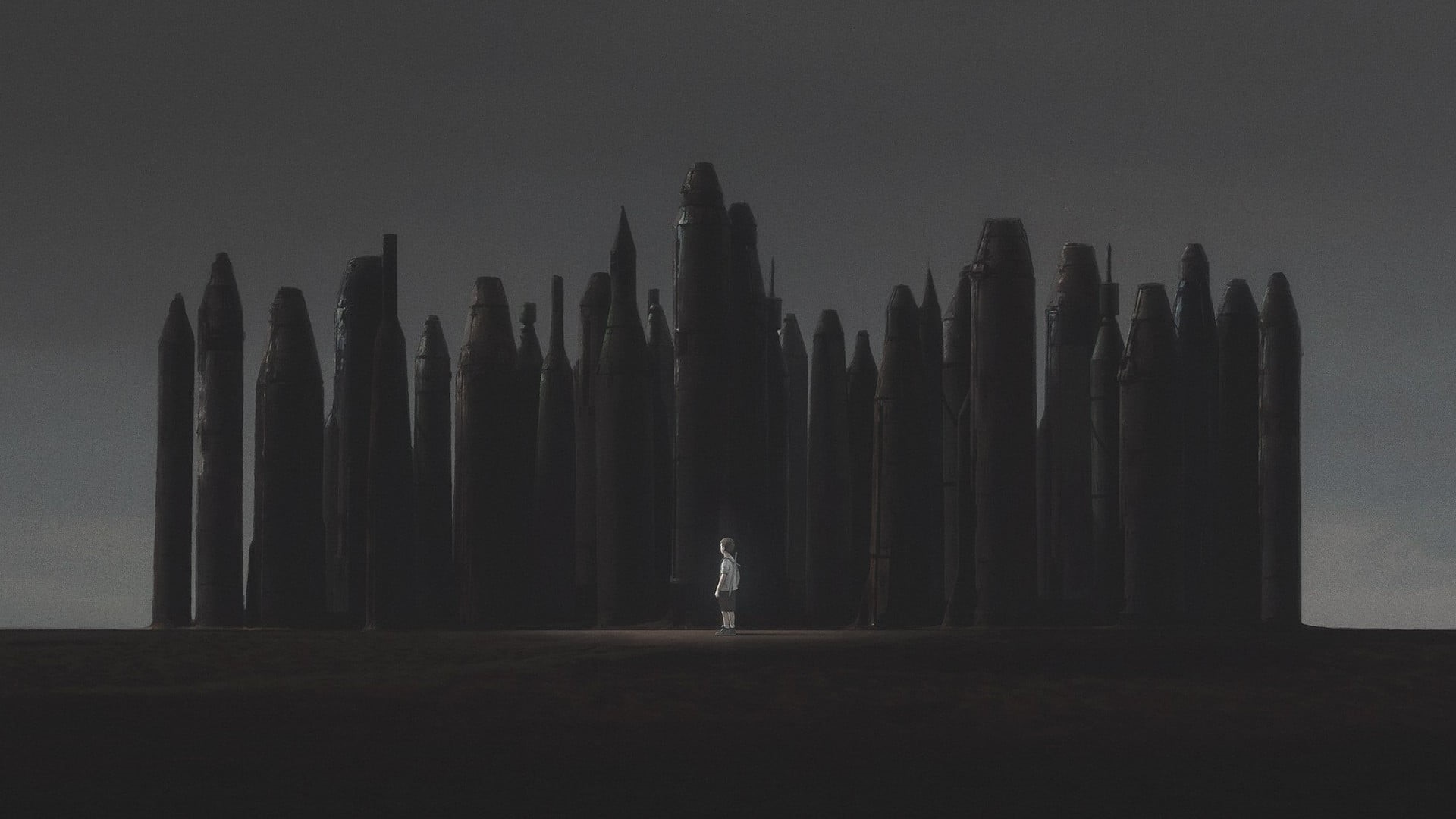1080P, tall - high, character, architecture, tranquility, anime, silhouette, beauty in nature, built structure, one person, children, building exterior, HD Wallpaper