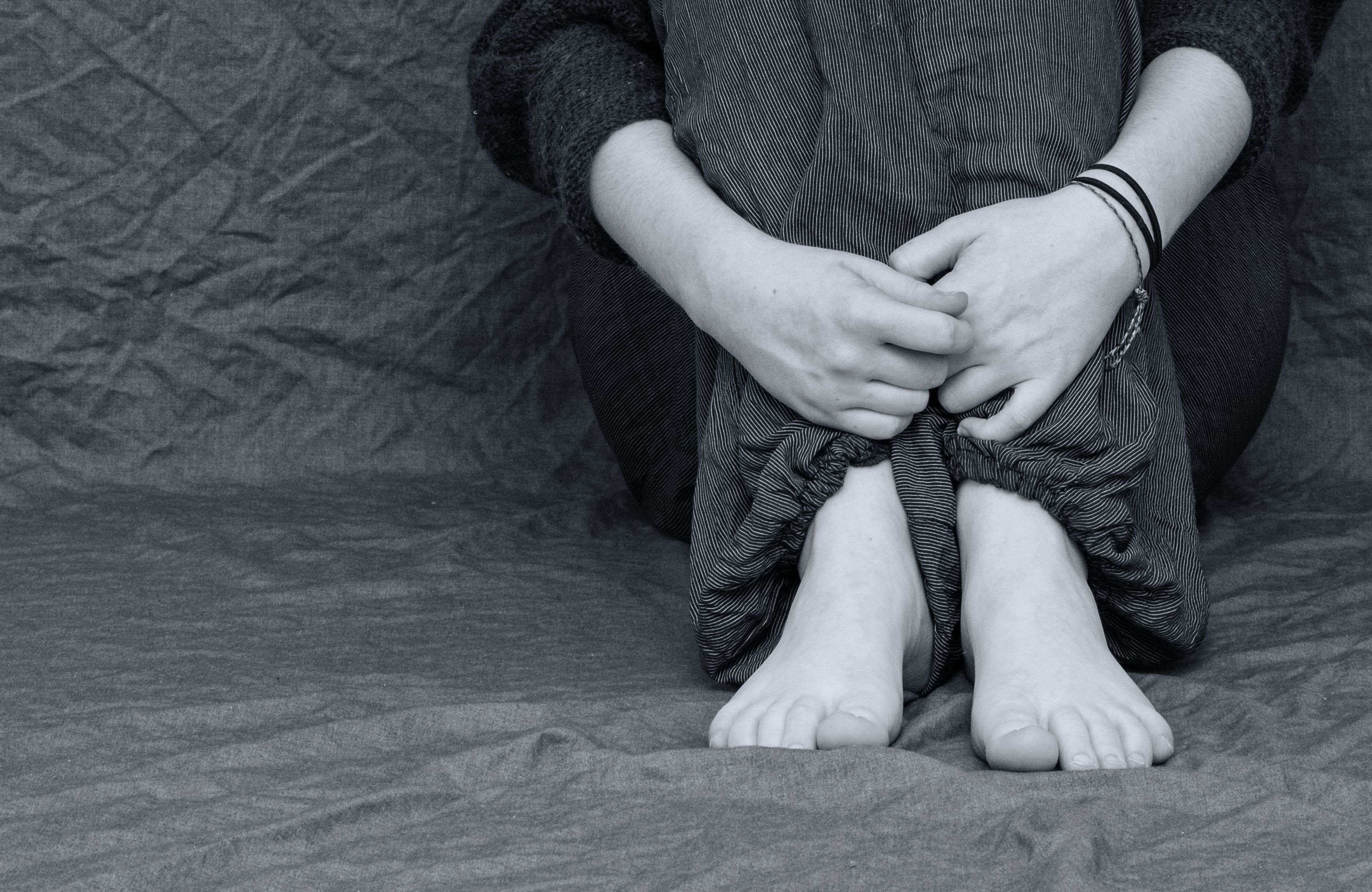 depressed, cry, desperate, human hand, human body part, pulled back, bed, loss, 2K, finger, front view, folded, hand, relaxation, black white, person, HD Wallpaper