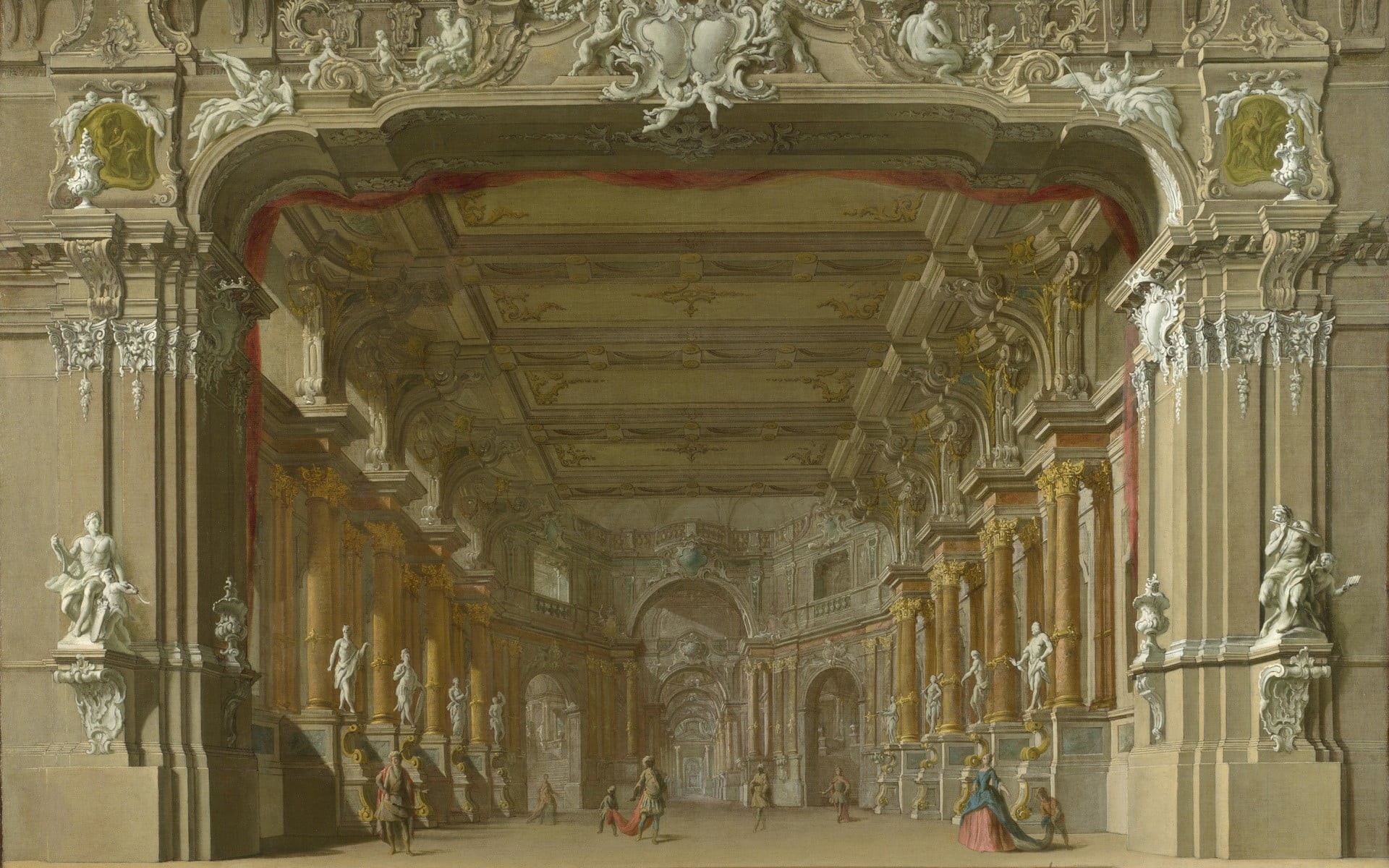 classic art, ornate, statue, tourism, place of worship, mirror, ceiling, religion, 1080P, painting, representation, spirituality, built structure, wooden, HD Wallpaper
