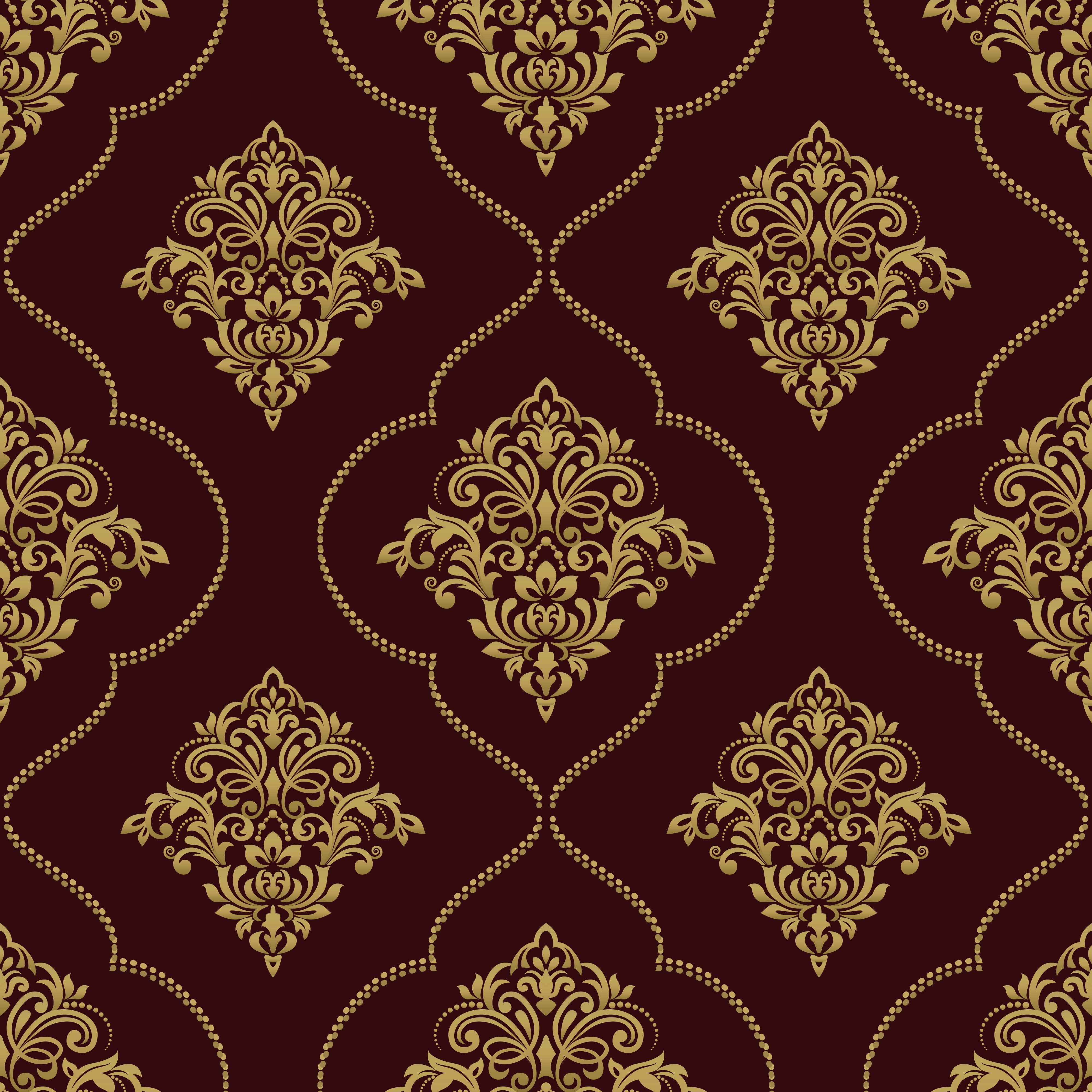 ornament, 4K, seamless, pattern, gold, vector, damask, Phone HD Wallpaper
