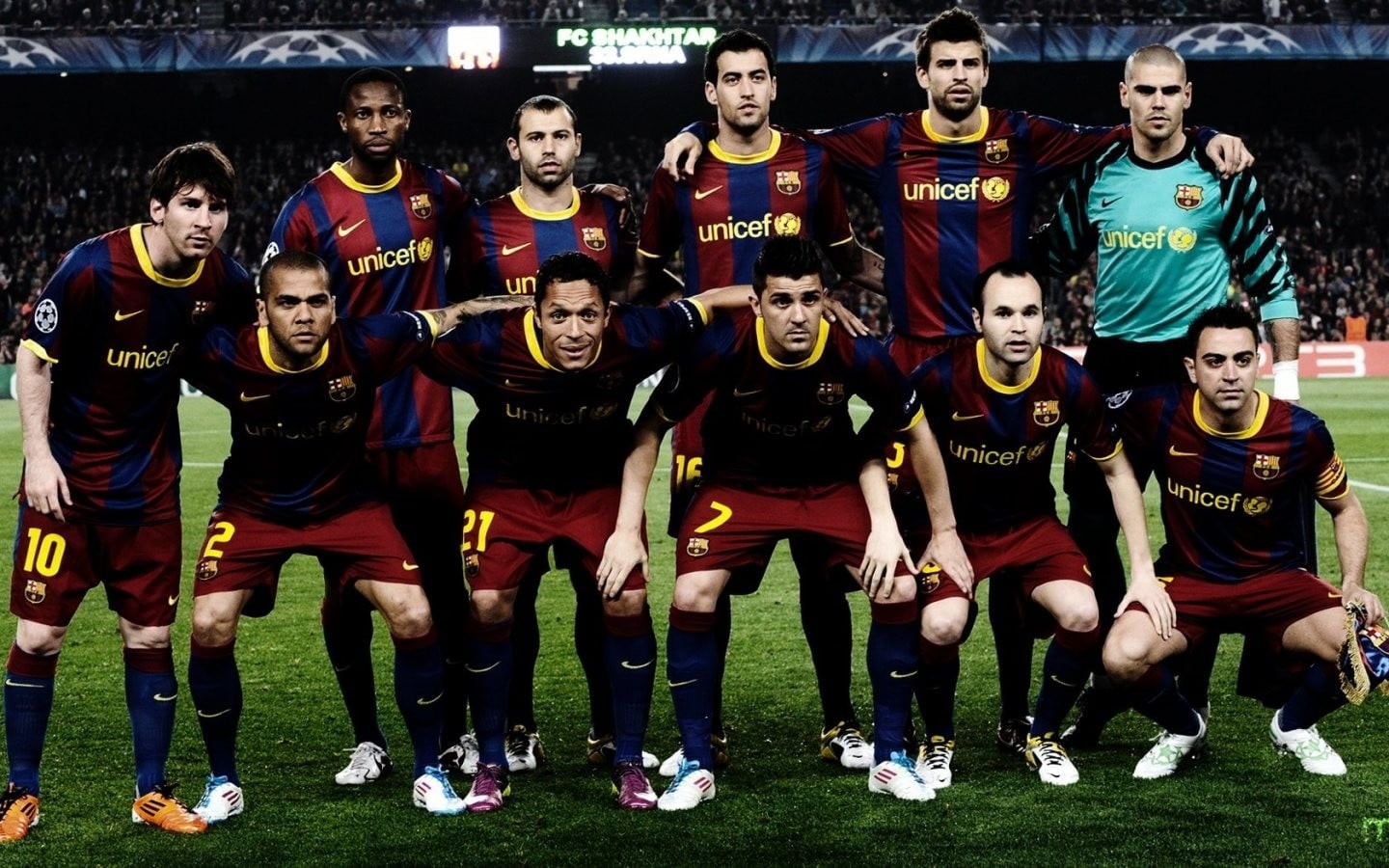 people, FC Barcelona, 720P, standing, men, grass, portrait, soccer, looking at camera, adult, sports clothing, team, young men, front view, sport, day, HD Wallpaper